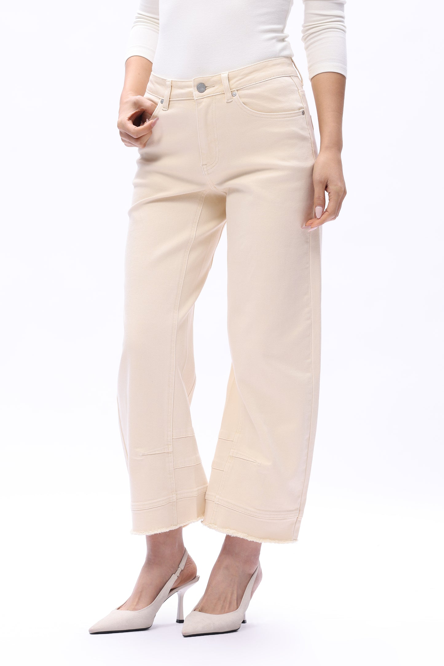 MID RISE BARREL LEG DENIM JEANS 27''