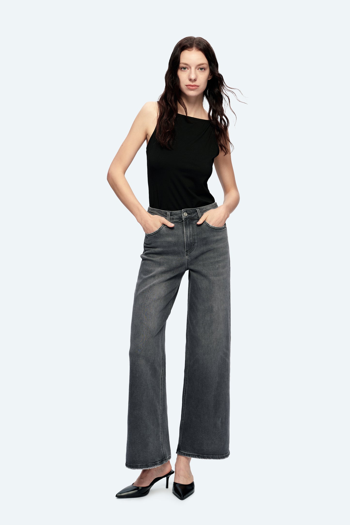 JUDY HIGH RISE WIDE LEG JEANS BYW8143 (BYHE168) CHARCOAL