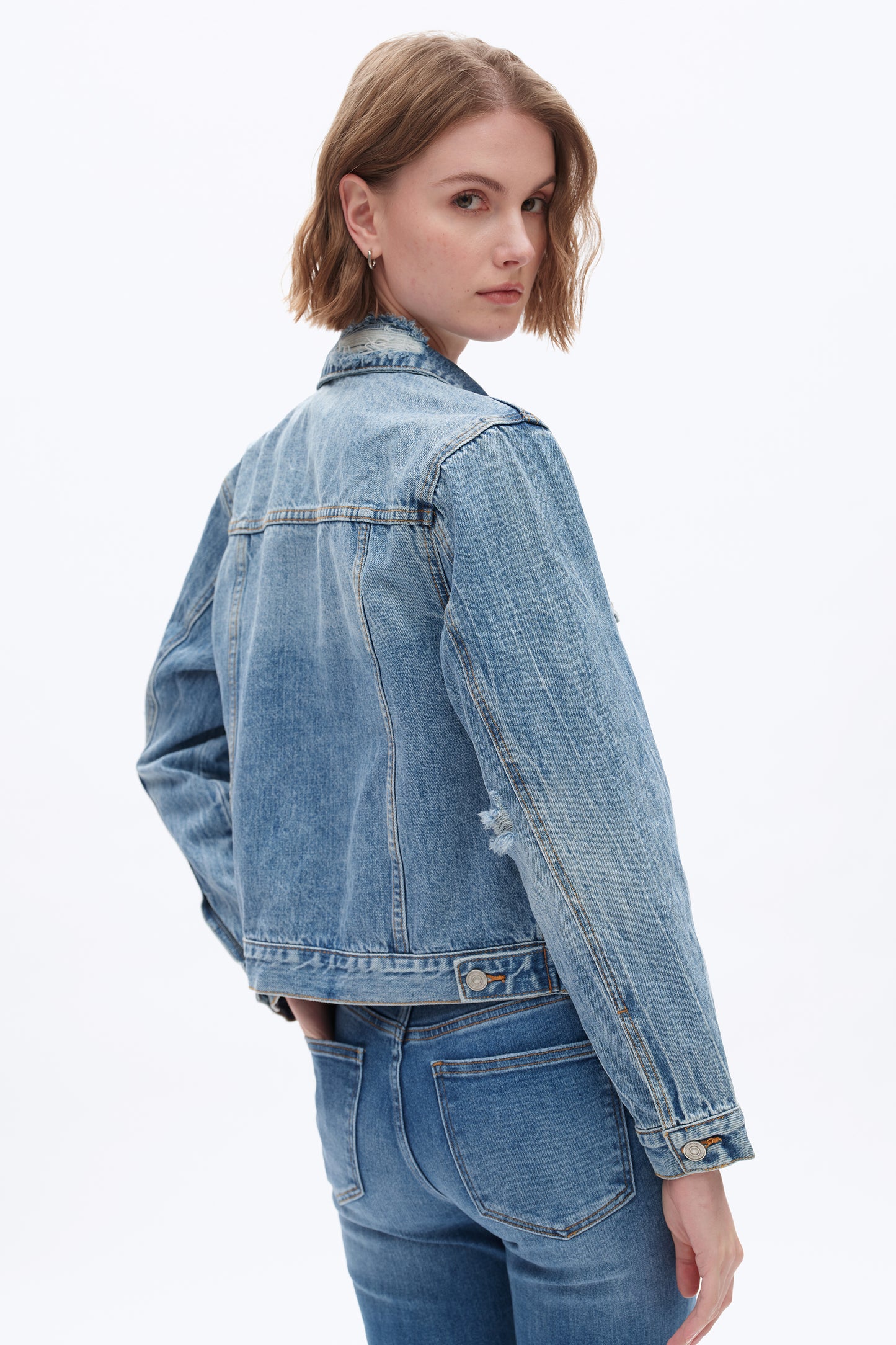 DISTRESSED DENIM JACKET BYJ9026 MERCY BLUE