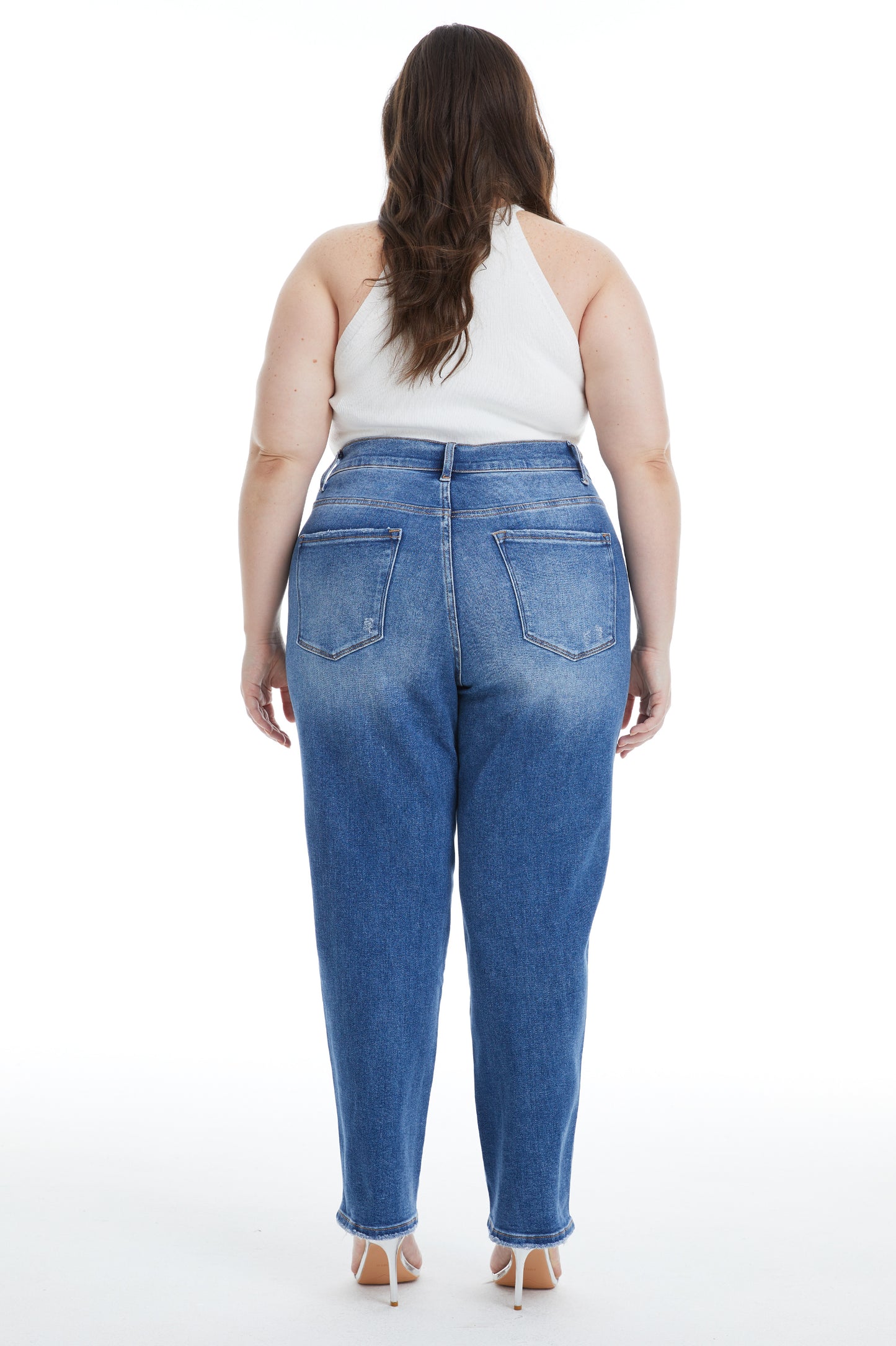 HIGH RISE CROPPED STRAIGHT JEANS BYT5164-P (BY4401A) MEDIUM BLUE PLUS SIZE