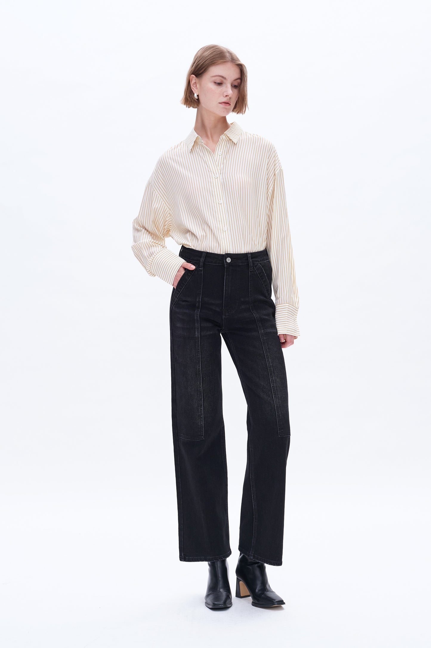 HIGH RISE WIDE LEG JEANS BYW8084 BLACK