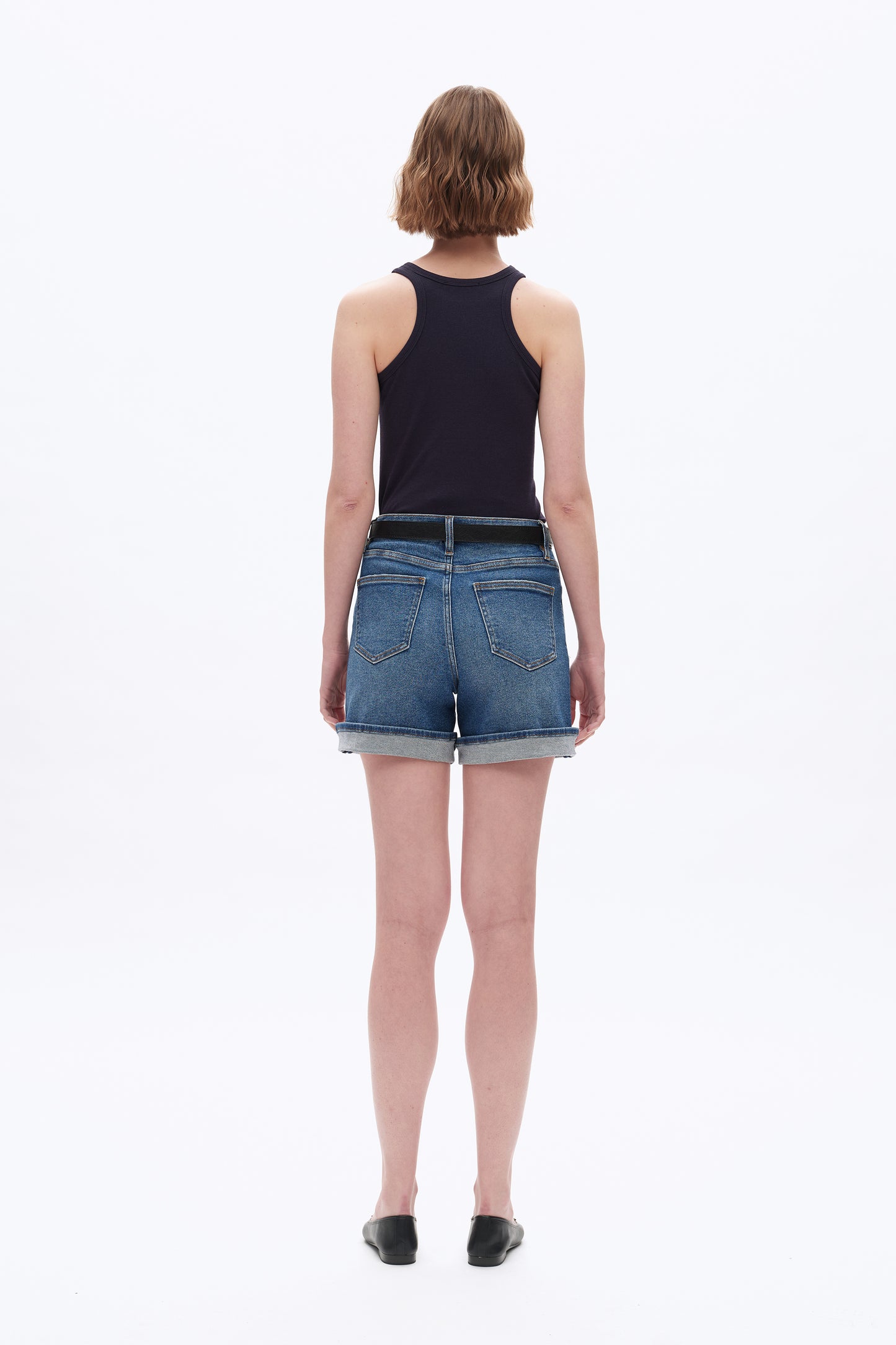 HIGH RISE DENIM SHORT WITH ROLLED CUFF BYH6122 (BYHE251) DARK BLUE