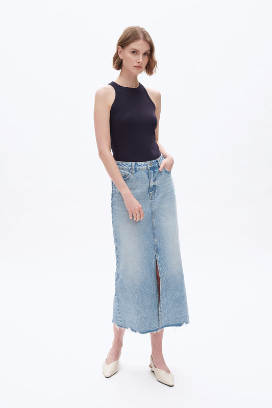 MID RISE MIDI SKIRT