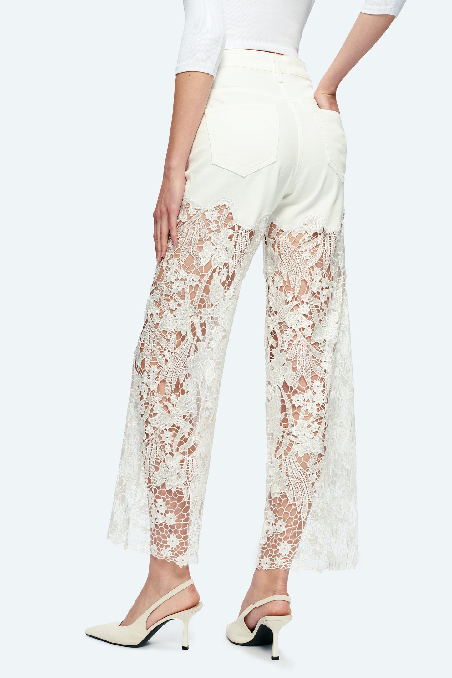 HIGH RISE LACE PANTS WITH RHINESTONE BYW8090 WHITE