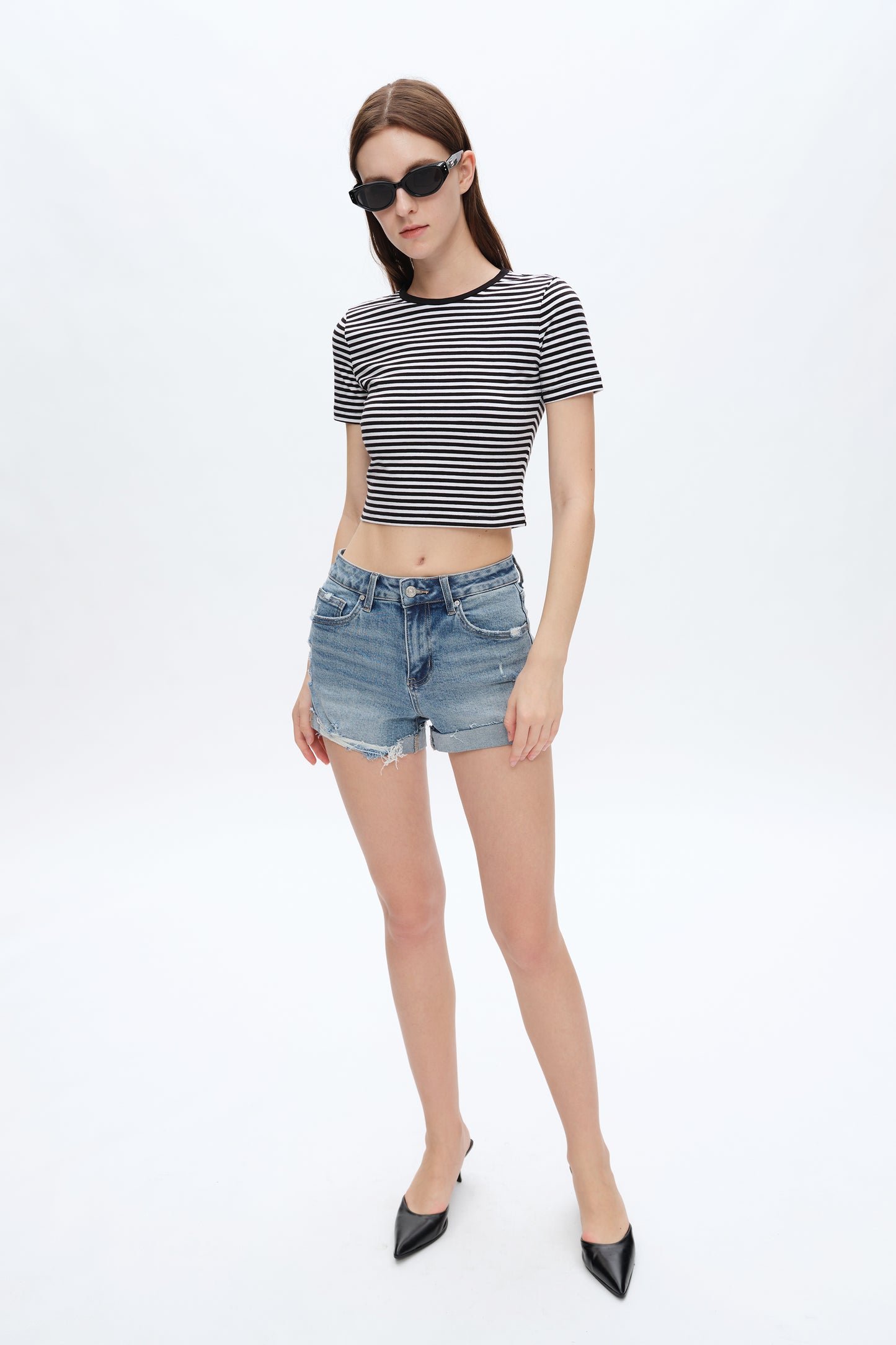 SIRI MID RISE DISTRESSED ROLLED HEM DENIM SHORTS BYH6096 (BYHE105) SOUTHERN