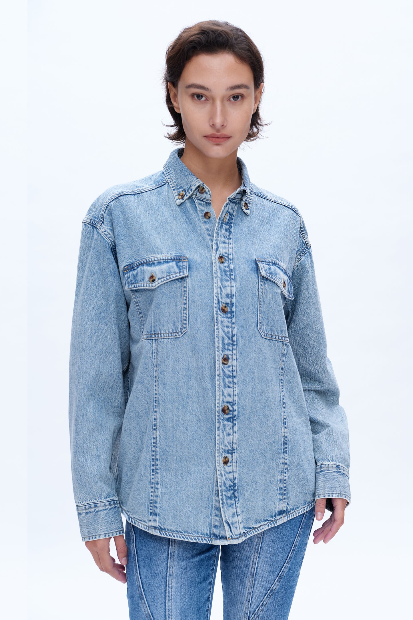 OVERSIZED DENIM SHIRT BYJ9046 LIGHT BLUE