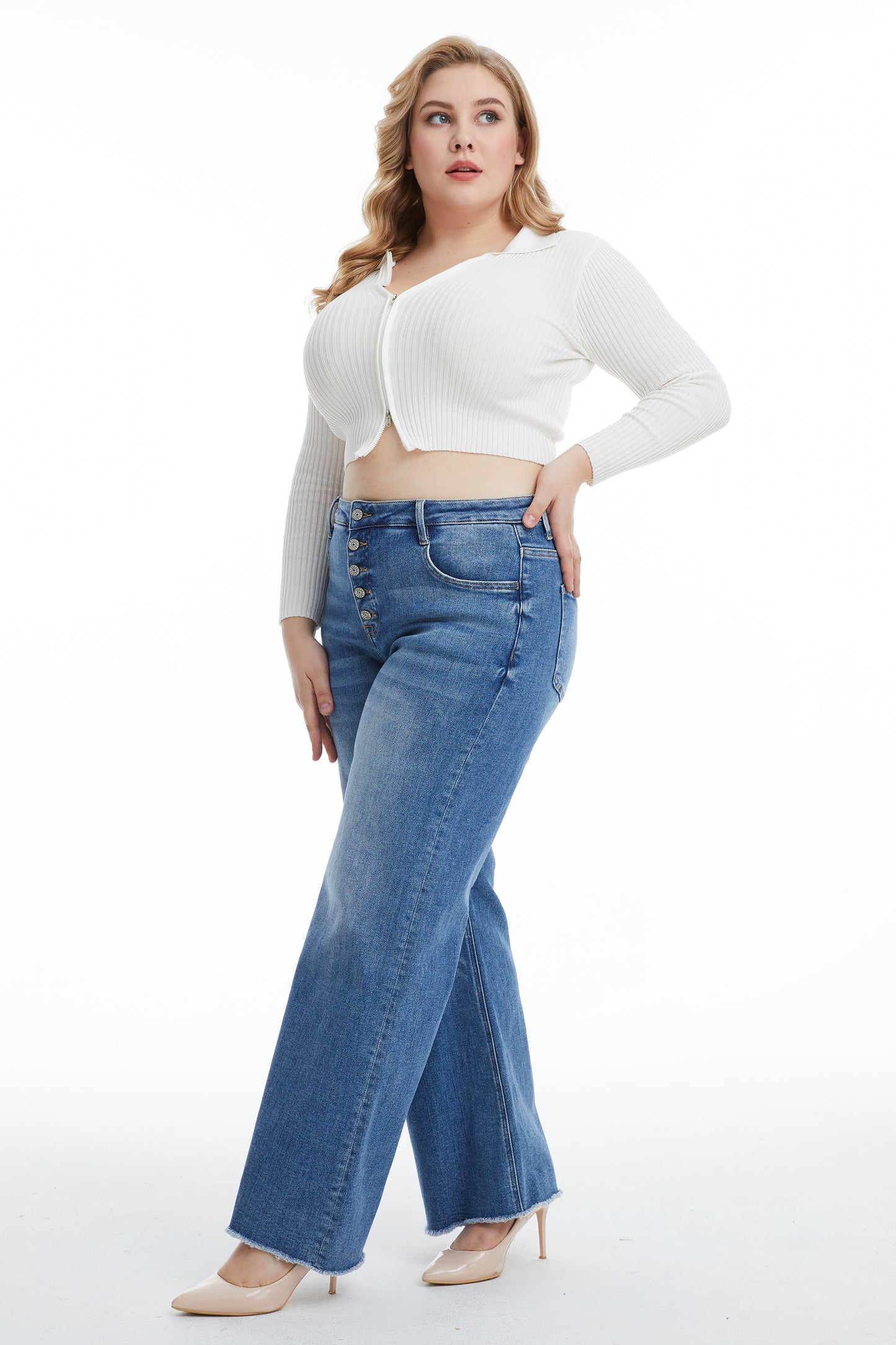 HIGH RISE WIDE LEG WITH FRAYED HEM BYW8122-P BLUELOTUS PLUS SIZE