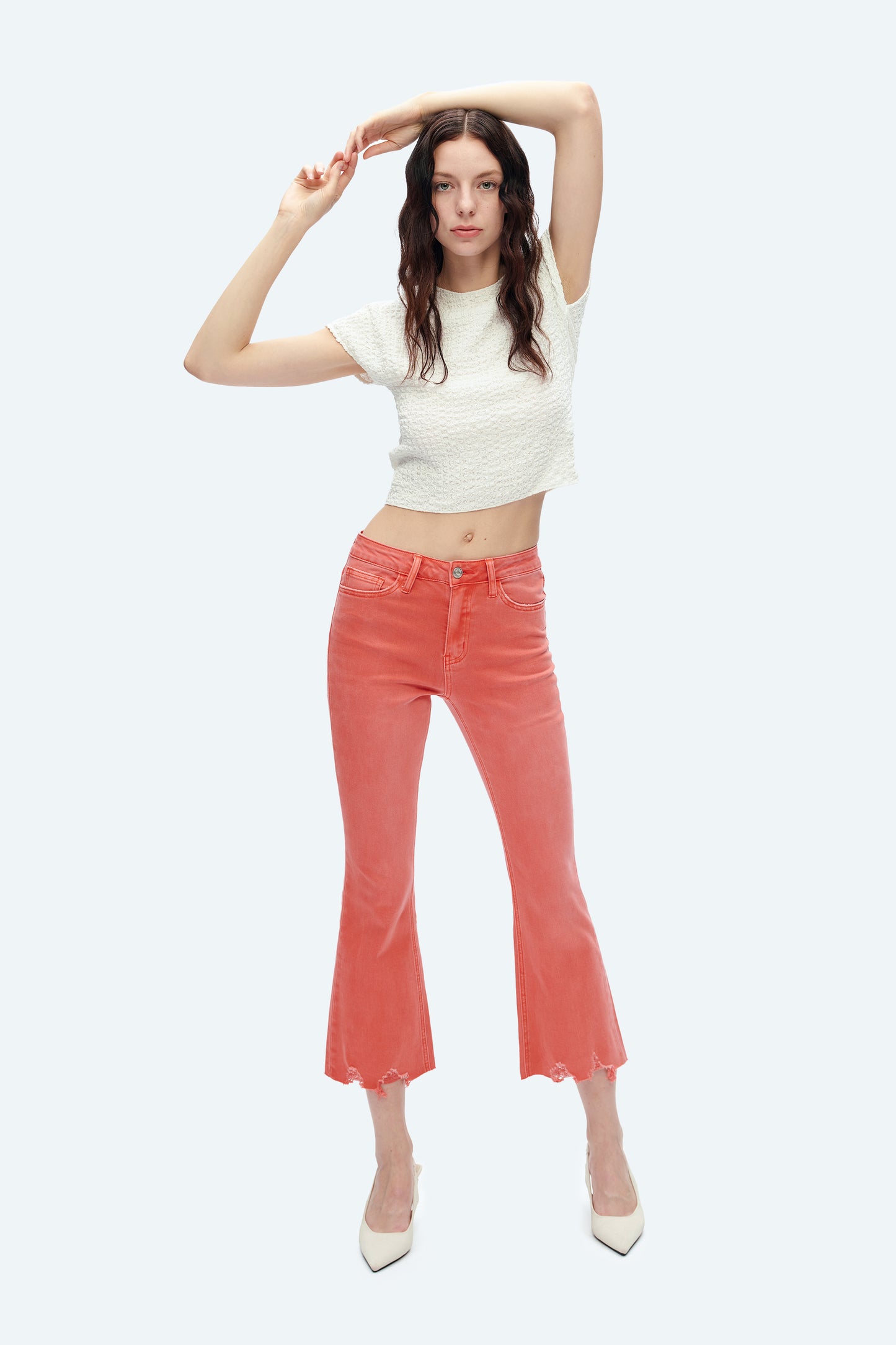 ALICE MID RISE CROP FLARE JEANS BYF1102 TANGERINE TANGO