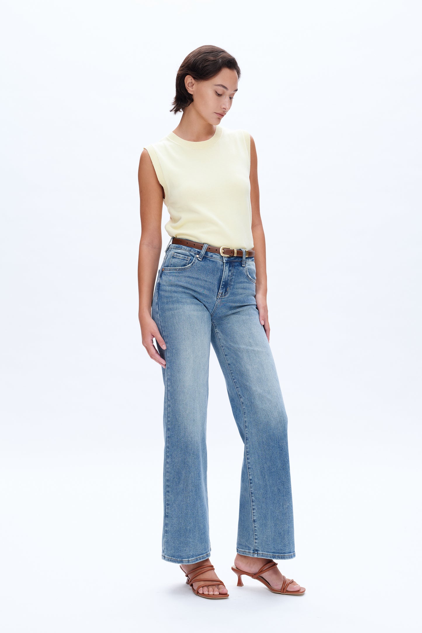 HIGH RISE WIDE LEG JEANS BYW8119 MEDIUM BLUE