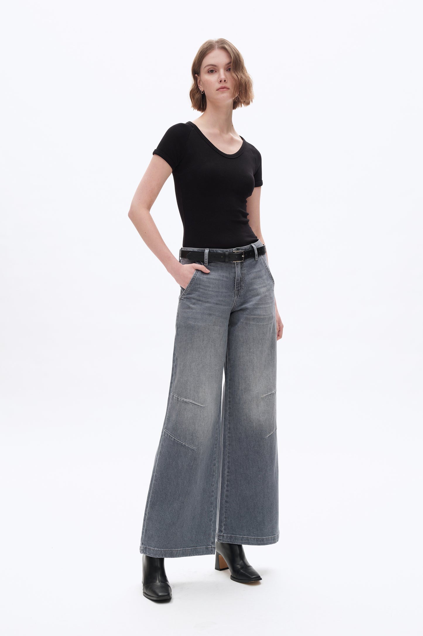 MID RISE WIDE LEG DENIM JEANS BYW8175 (BYMJ160-A) GREY BLUE