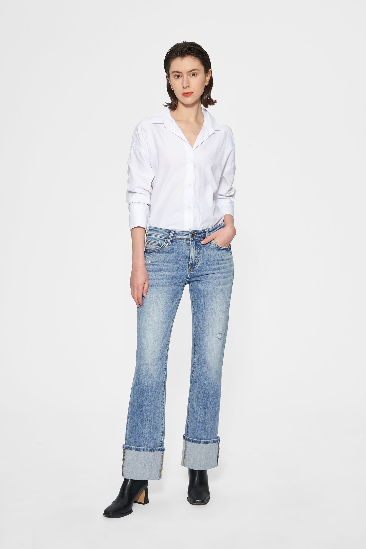 FLORA MID RISE STRAIGHT CUFFED DENIM JEANS BYT5217 (BYGG006) STELLAR