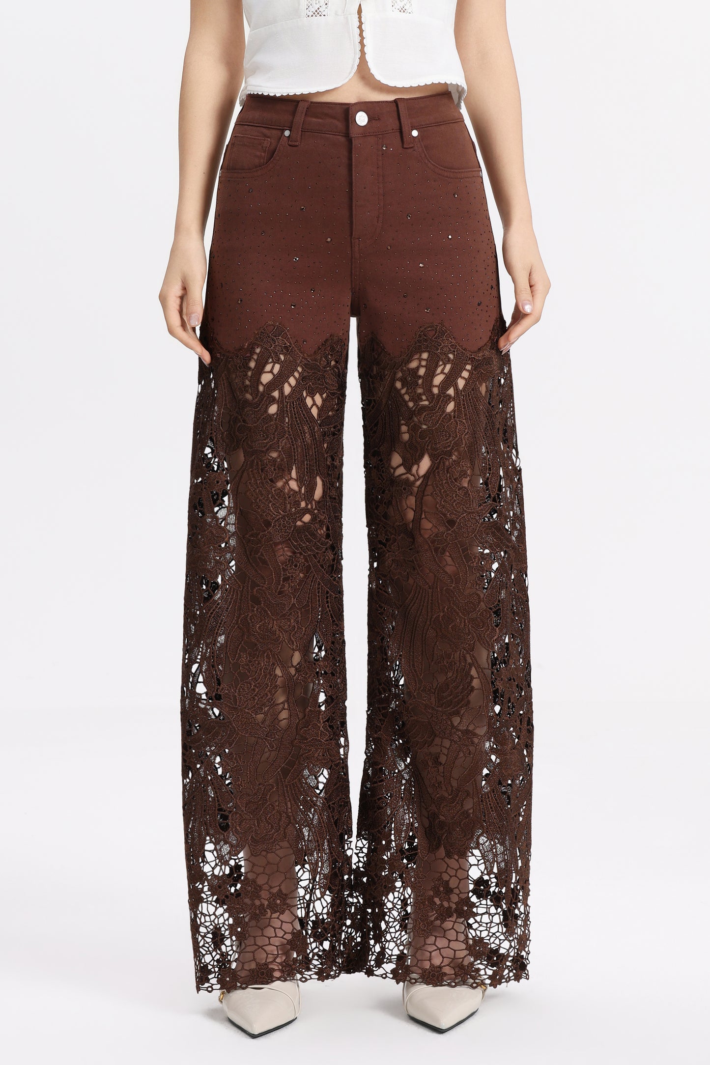 HIGH RISE LACE PANTS WITH RHINESTONE