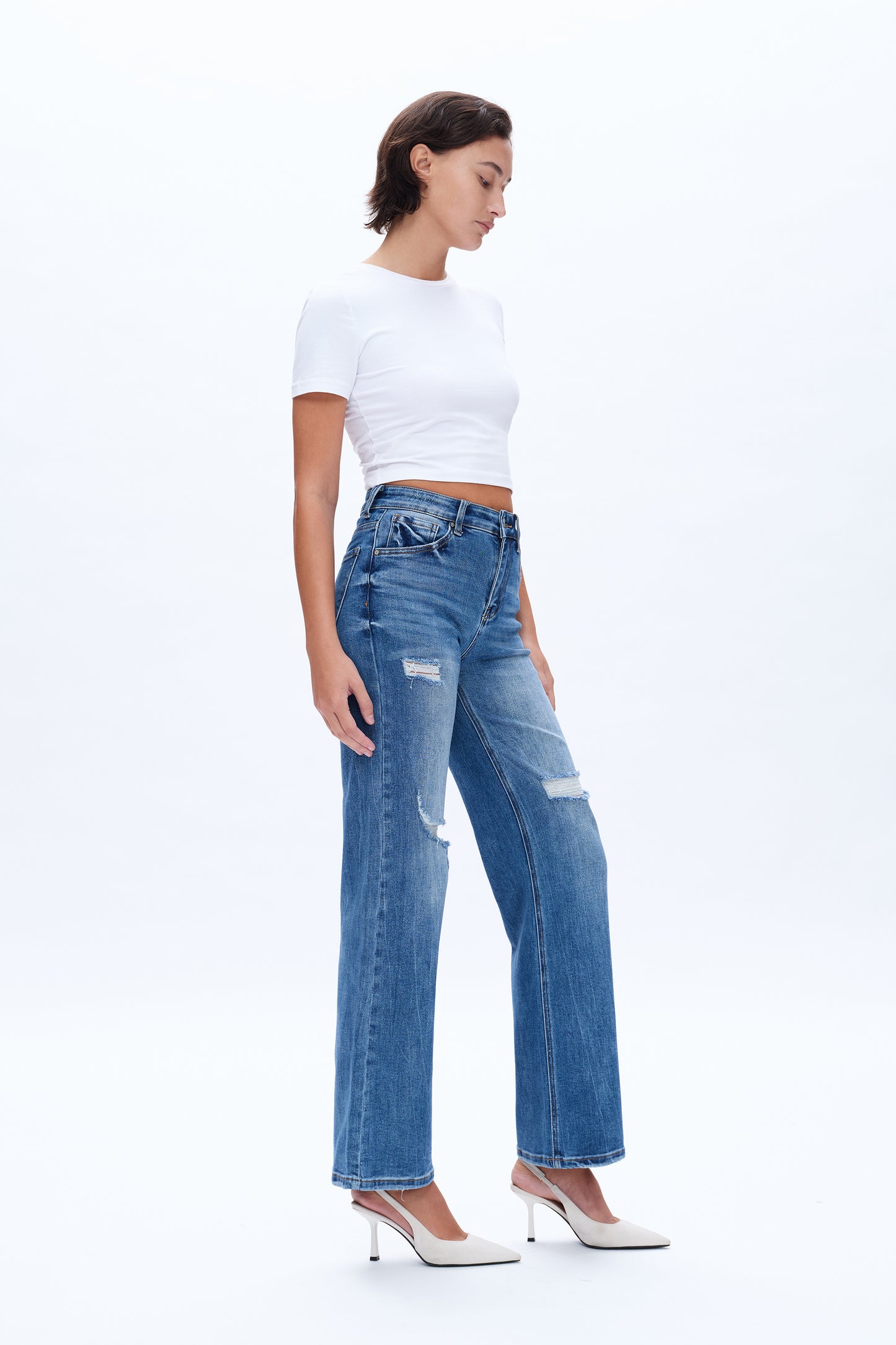 HIGH RISE WIDE LEG JEANS BYW8120 MEDIUM BLUE