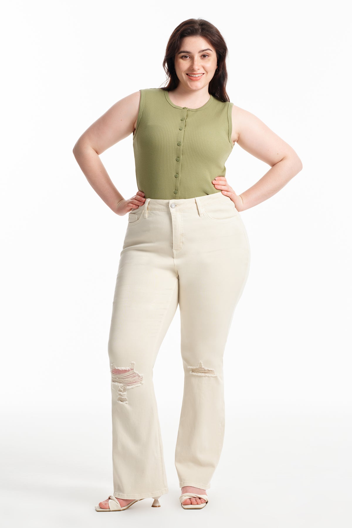 PLUS EMILY HIGH RISE DISTRESSED FLARE