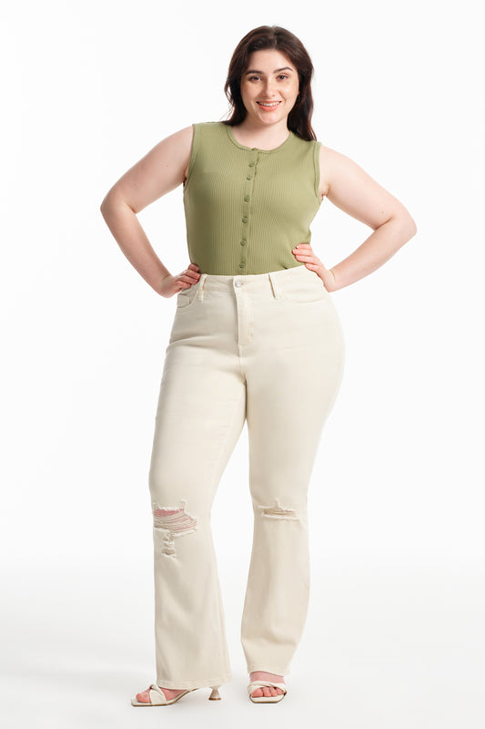 PLUS EMILY HIGH RISE DISTRESSED FLARE