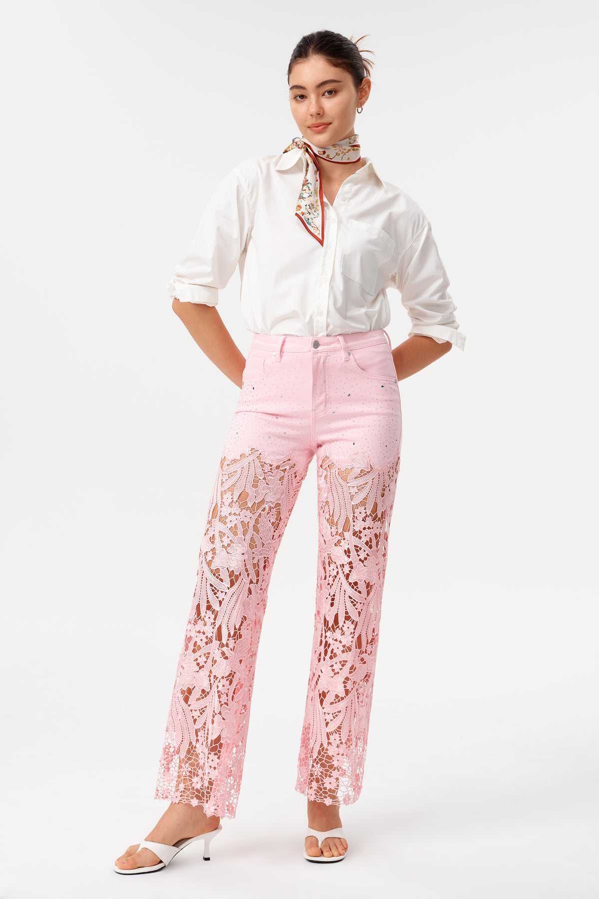 HIGH RISE LACE PANTS WITH RHINESTONE