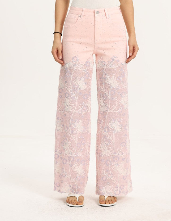 HIGH RISE LACE PANTS WITH RHINESTONE BYW8090