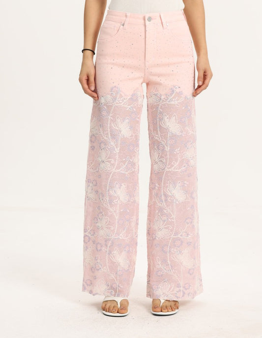 HIGH RISE LACE PANTS WITH RHINESTONE BYW8090