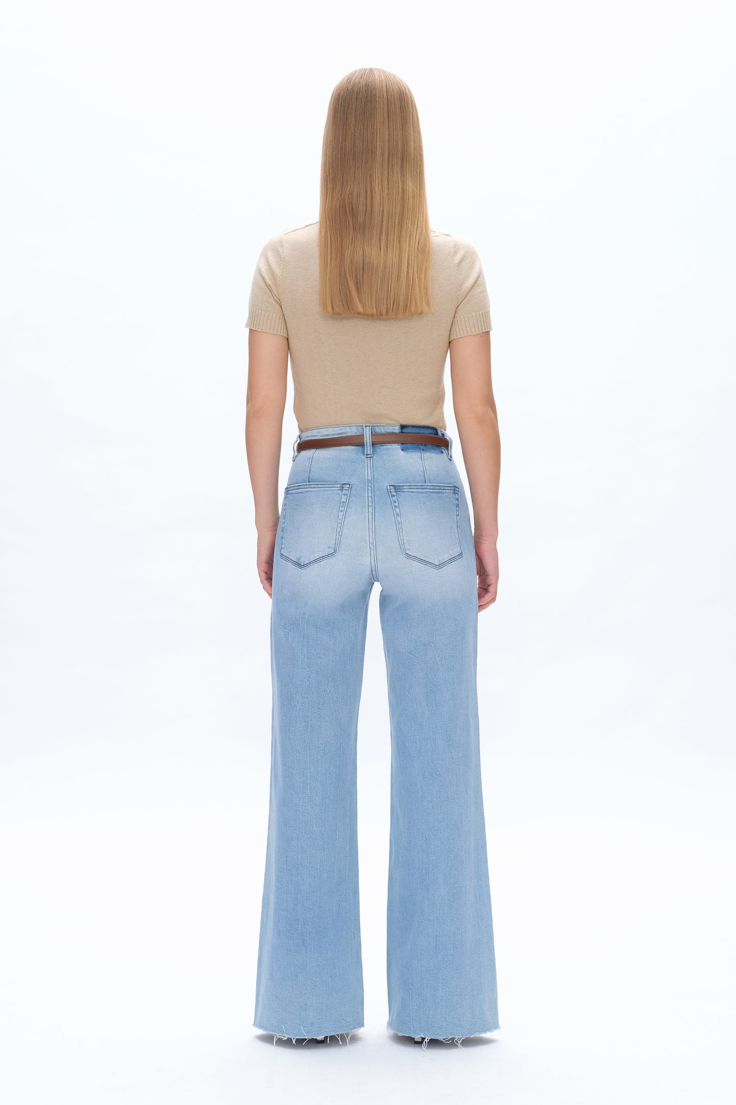 BELLA HIGH RISE WIDE LEG JEANS WITH RAW HEM BYW8101 LIGHT BLUE