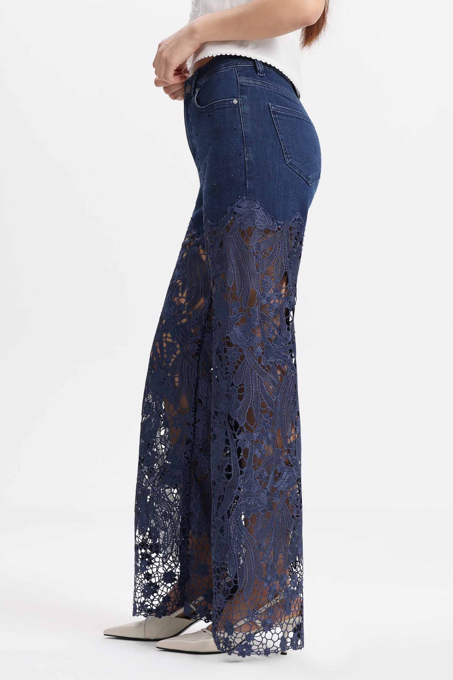 HIGH RISE LACE PANTS WITH RHINESTONE