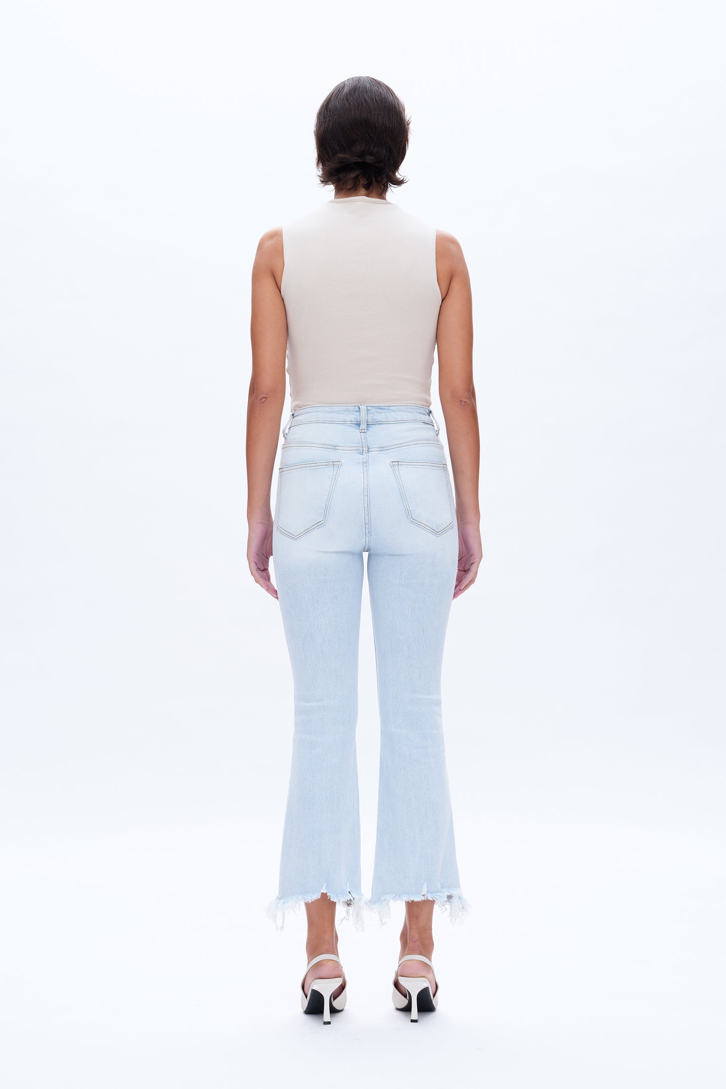 ANNA HIGH RISE FRAYED HEM ANKLE FLARE JEANS BYF1153 LIGHT BLUE