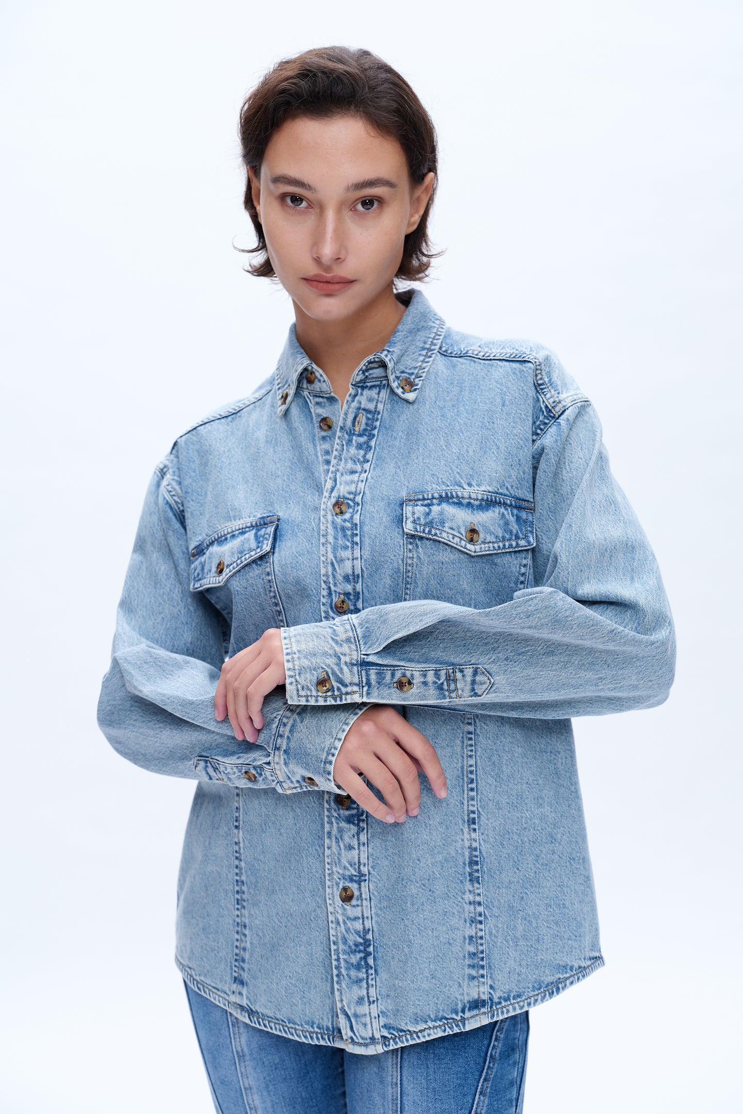 OVERSIZED DENIM SHIRT BYJ9046 LIGHT BLUE