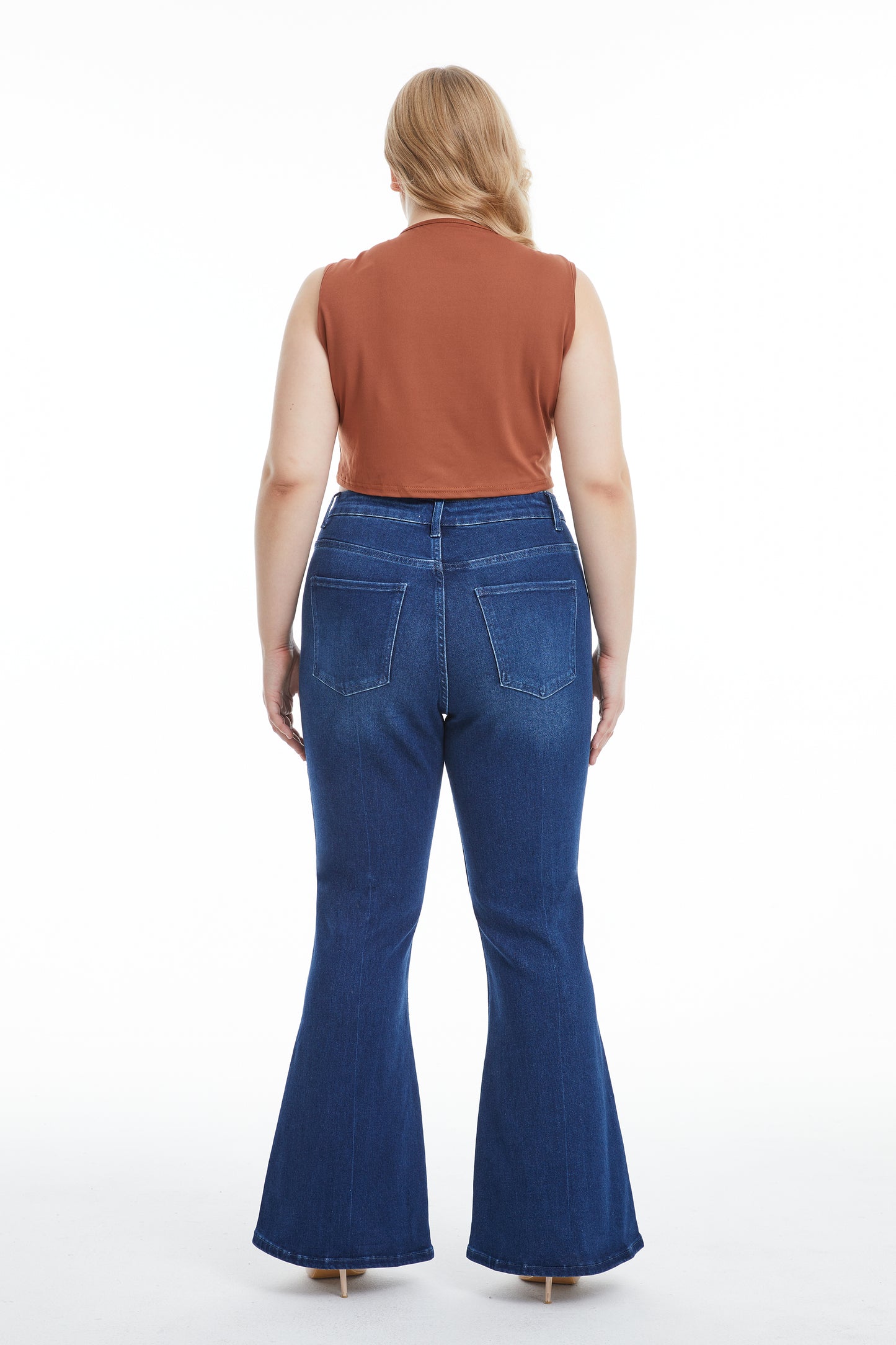 HIGH RISE FLARE JEANS BYF1115-P (BYHE005-P) DARK BLUE PLUS SIZE