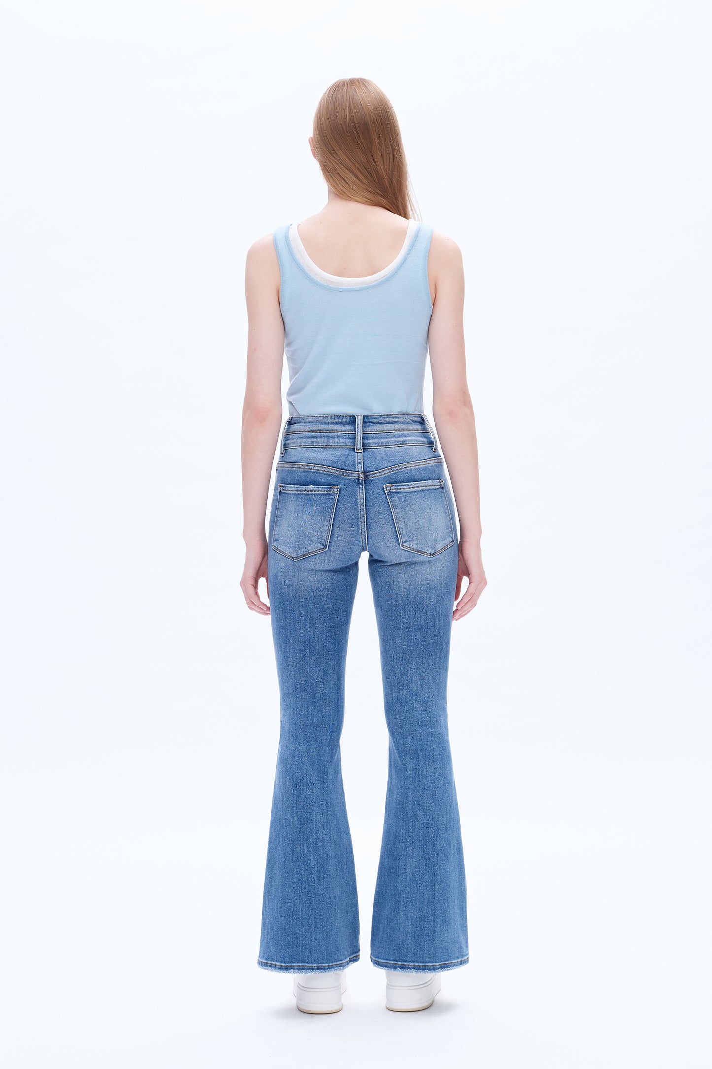 HIGH RISE FLARE JEANS WITH CLEAN HEM BYF1074 MEDIUM BLUE