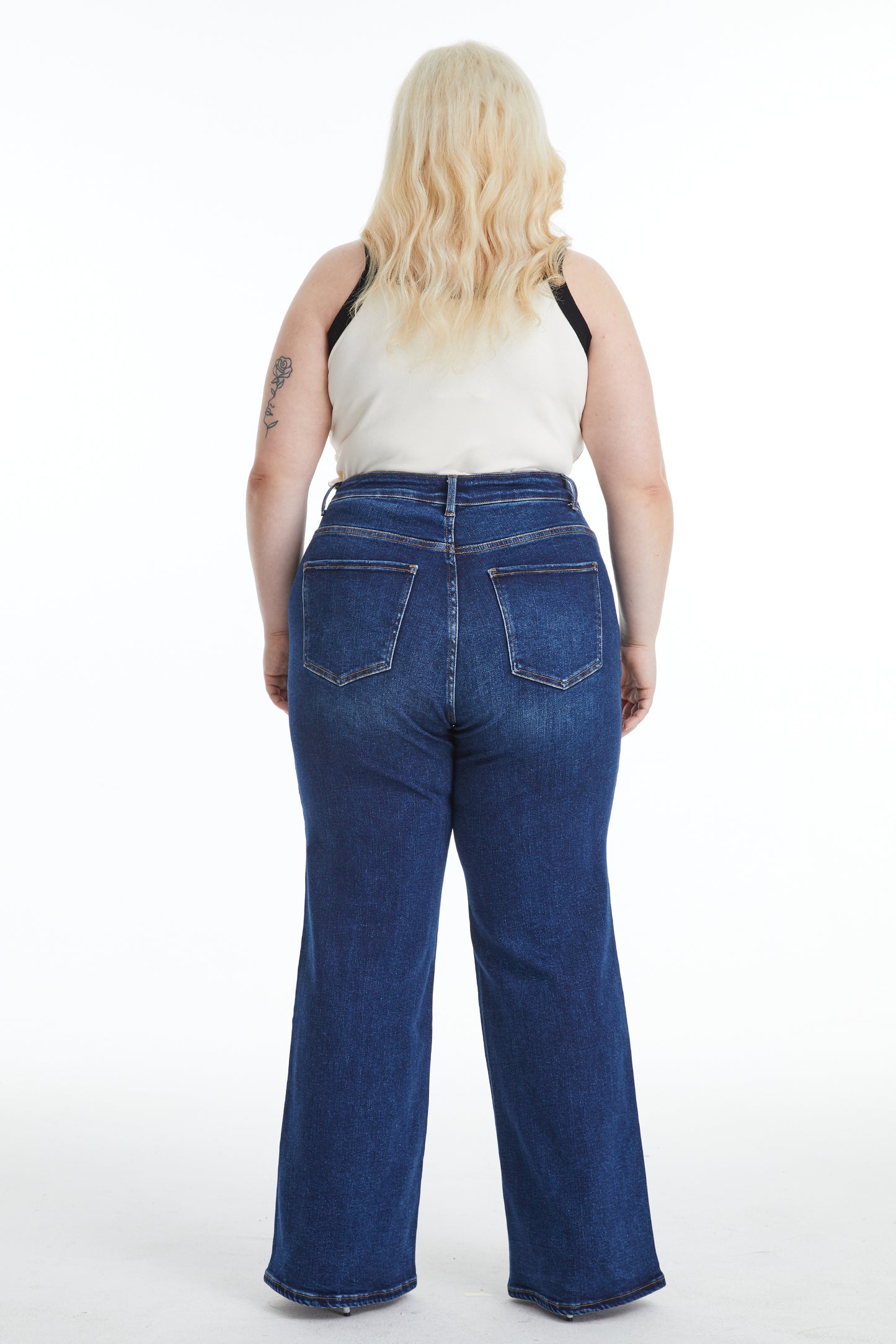 LINDA HIGH RISE WIDE LEG JEANS BYW8136-P (BYHE137) DEEP SEA PLUS SIZE