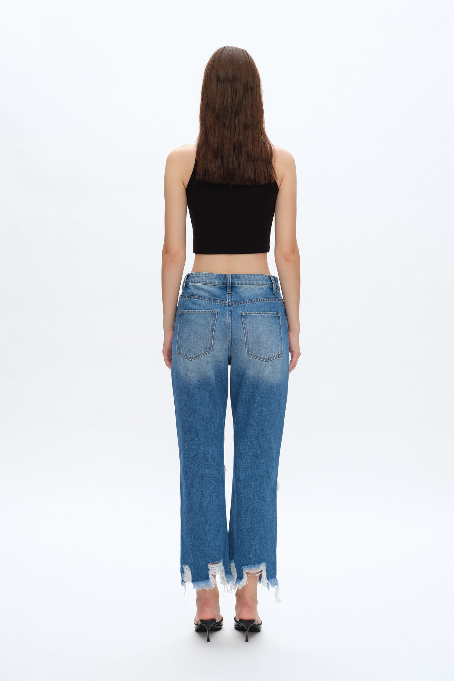 YOYO HIGH RISE DISTRESSED CROPPED STRAIGHT JEANS BYT5200 (BYHE197) CRYSTAL