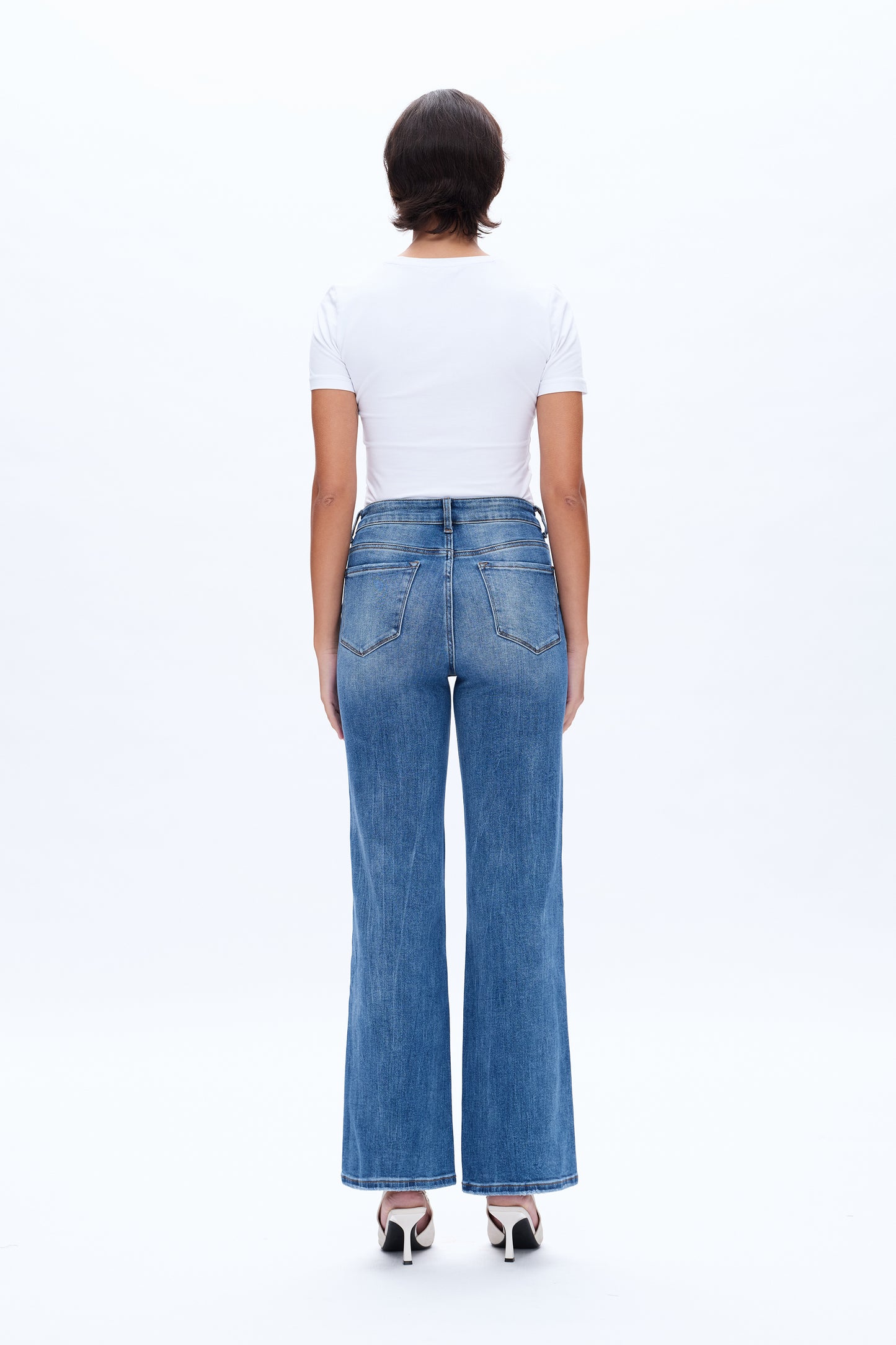 HIGH RISE WIDE LEG JEANS BYW8120 MEDIUM BLUE