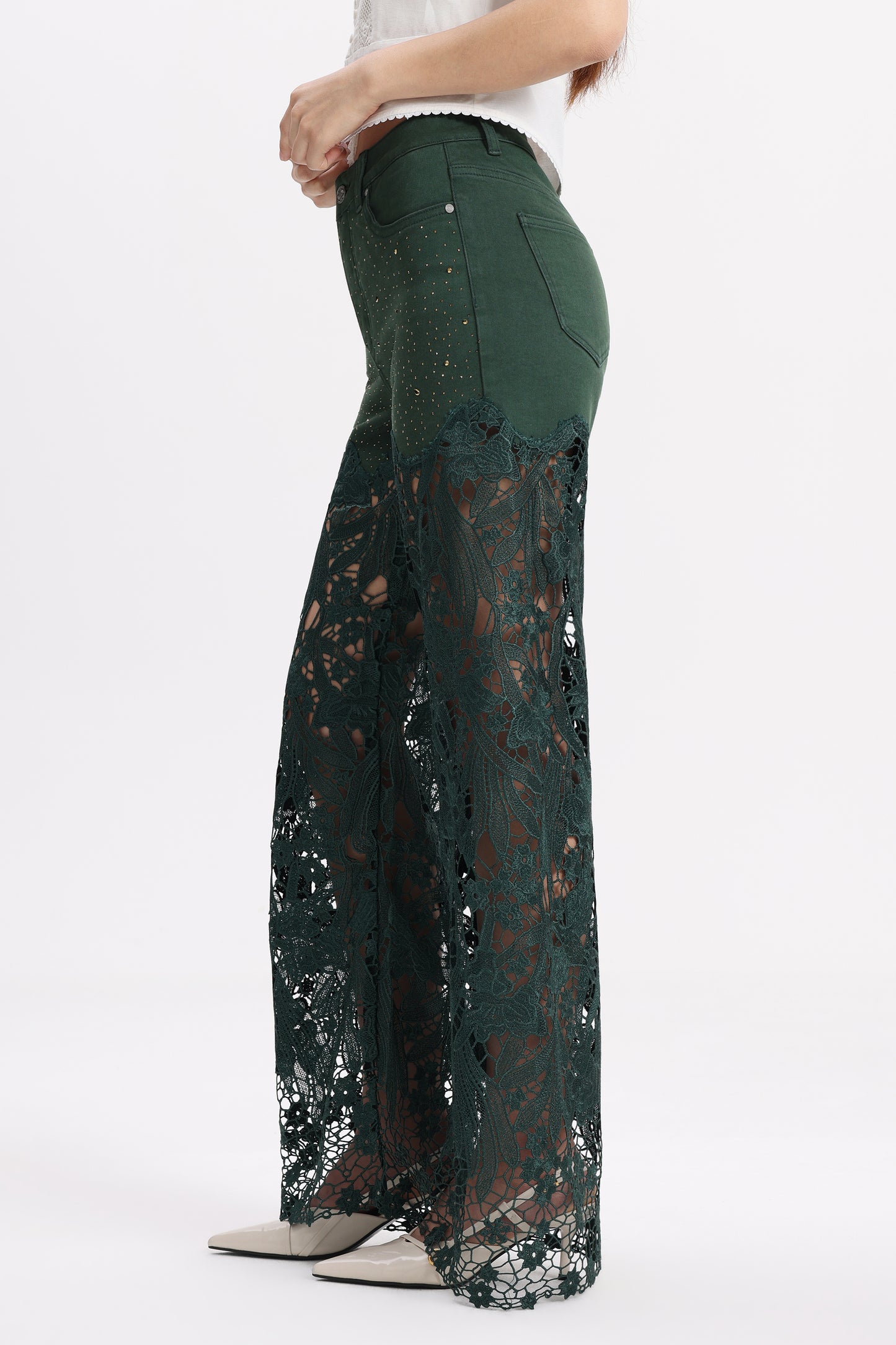 HIGH RISE LACE PANTS WITH RHINESTONE