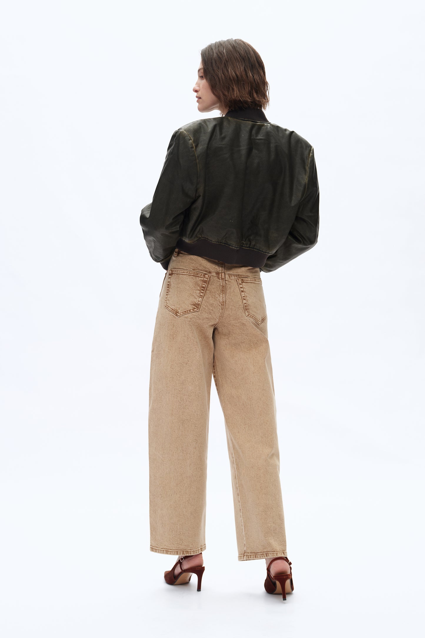 ULTRA HIGH RISE BARREL DENIM JEANS BYOX014 (BYCK020) KHAKI