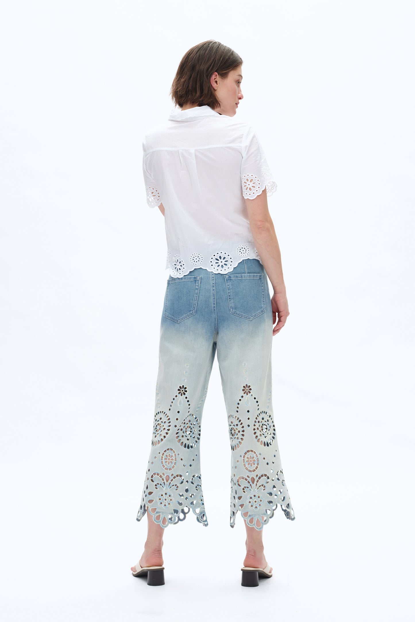 ULTRA HIGH RISE LACE EMBROIDERED WIDE LEG DENIM JEANS BYW8195 (BYCK008) LIGHT BLUE