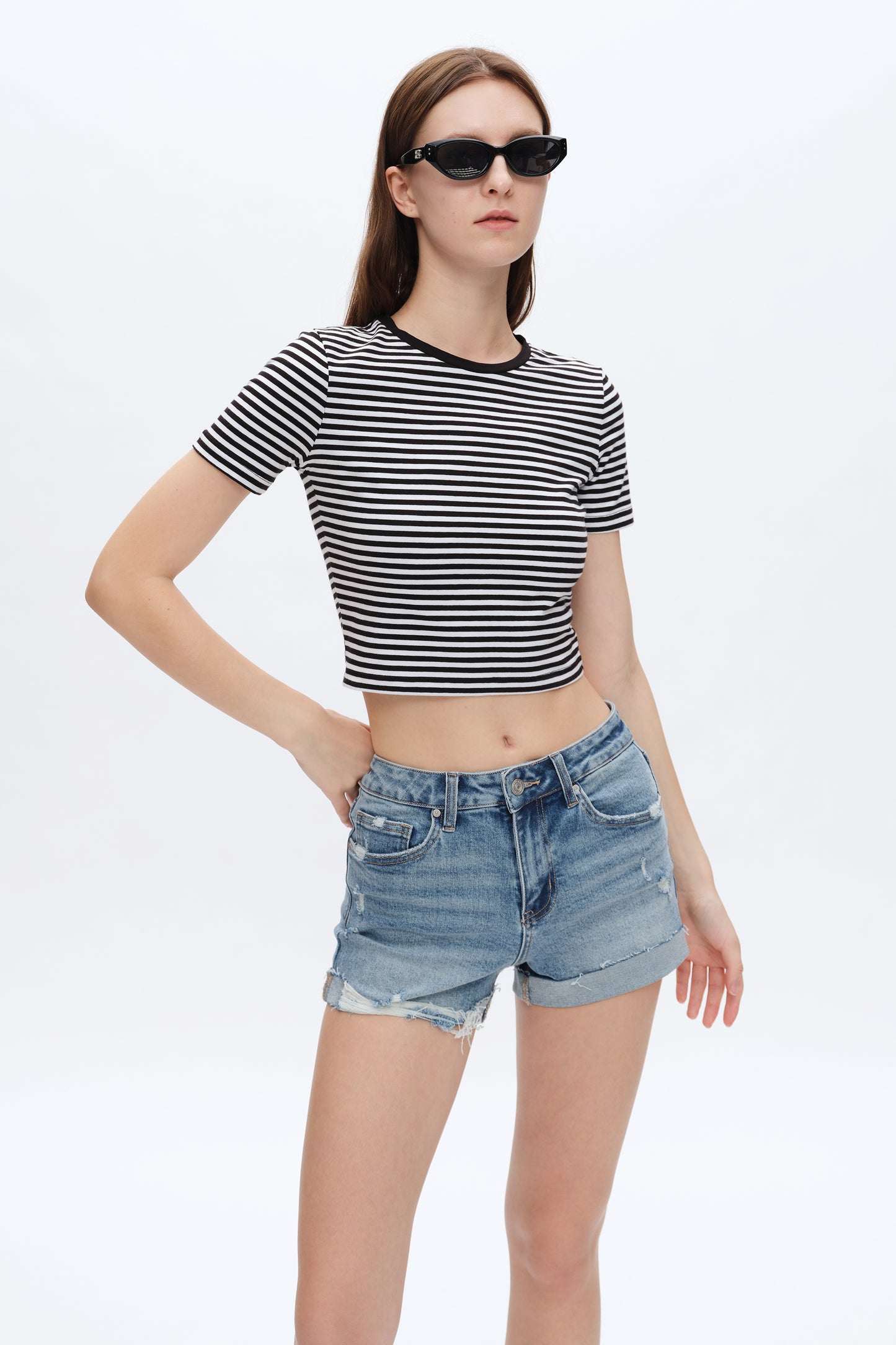 SIRI MID RISE DISTRESSED ROLLED HEM DENIM SHORTS BYH6096 (BYHE105) SOUTHERN