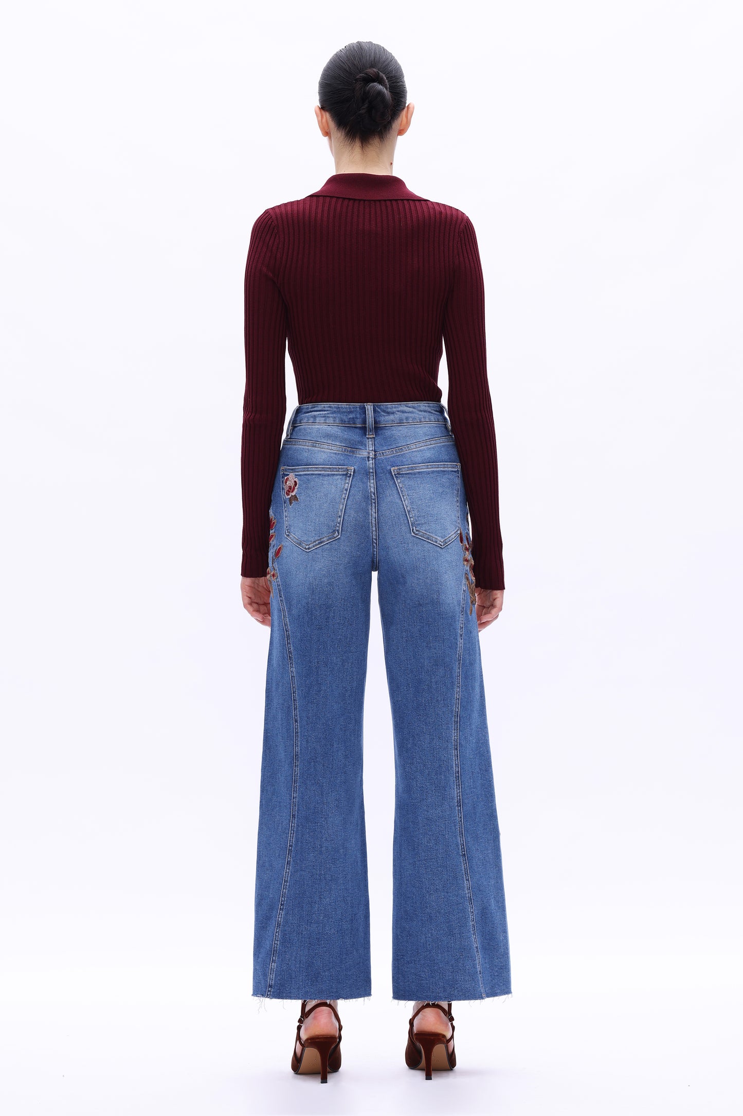 HIGH RISE EMBROIDERED WIDE LEG