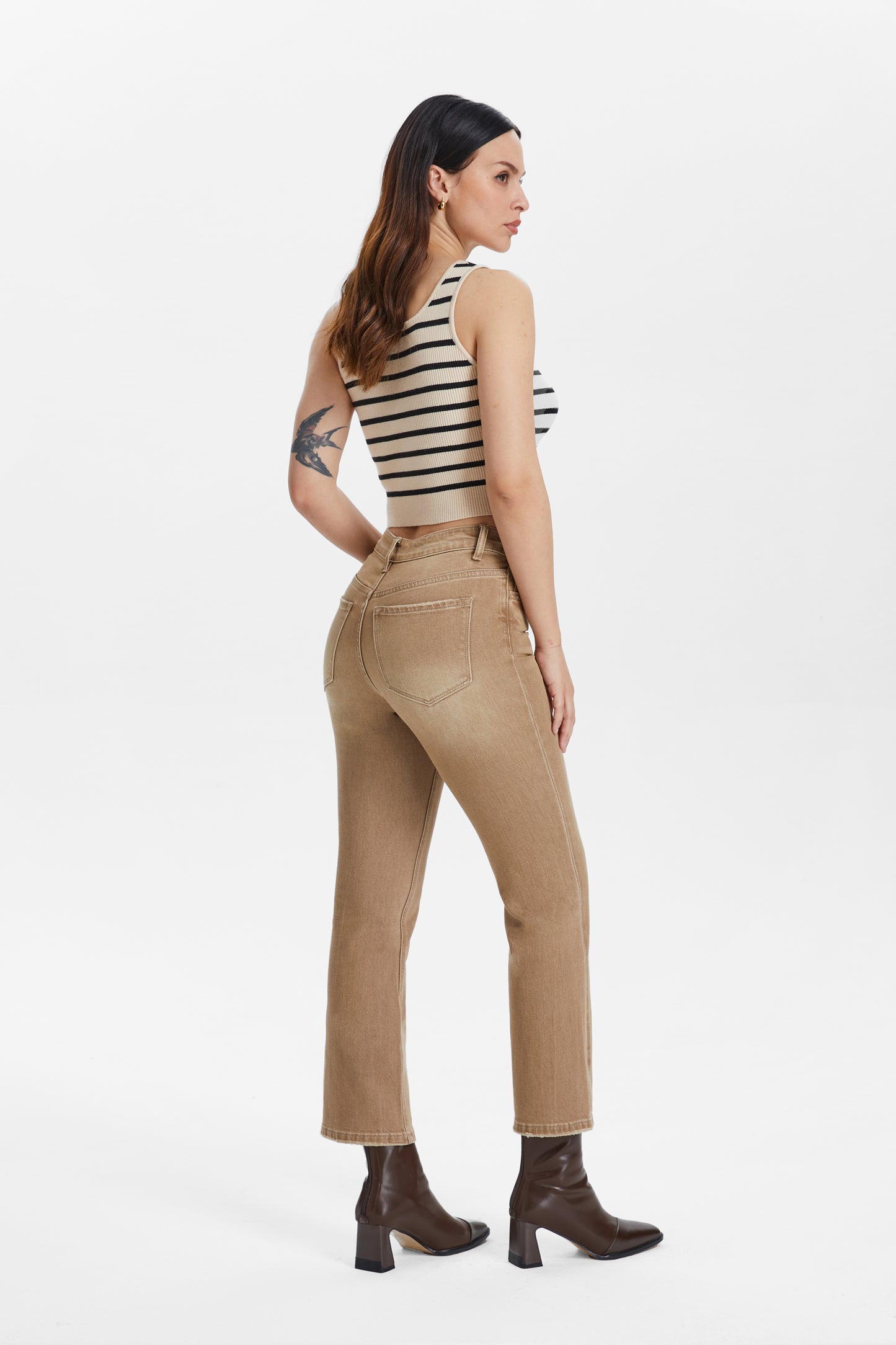 HIGH RISE CROP FLARE JEANS BYF1065K VINTAGE KHAKI