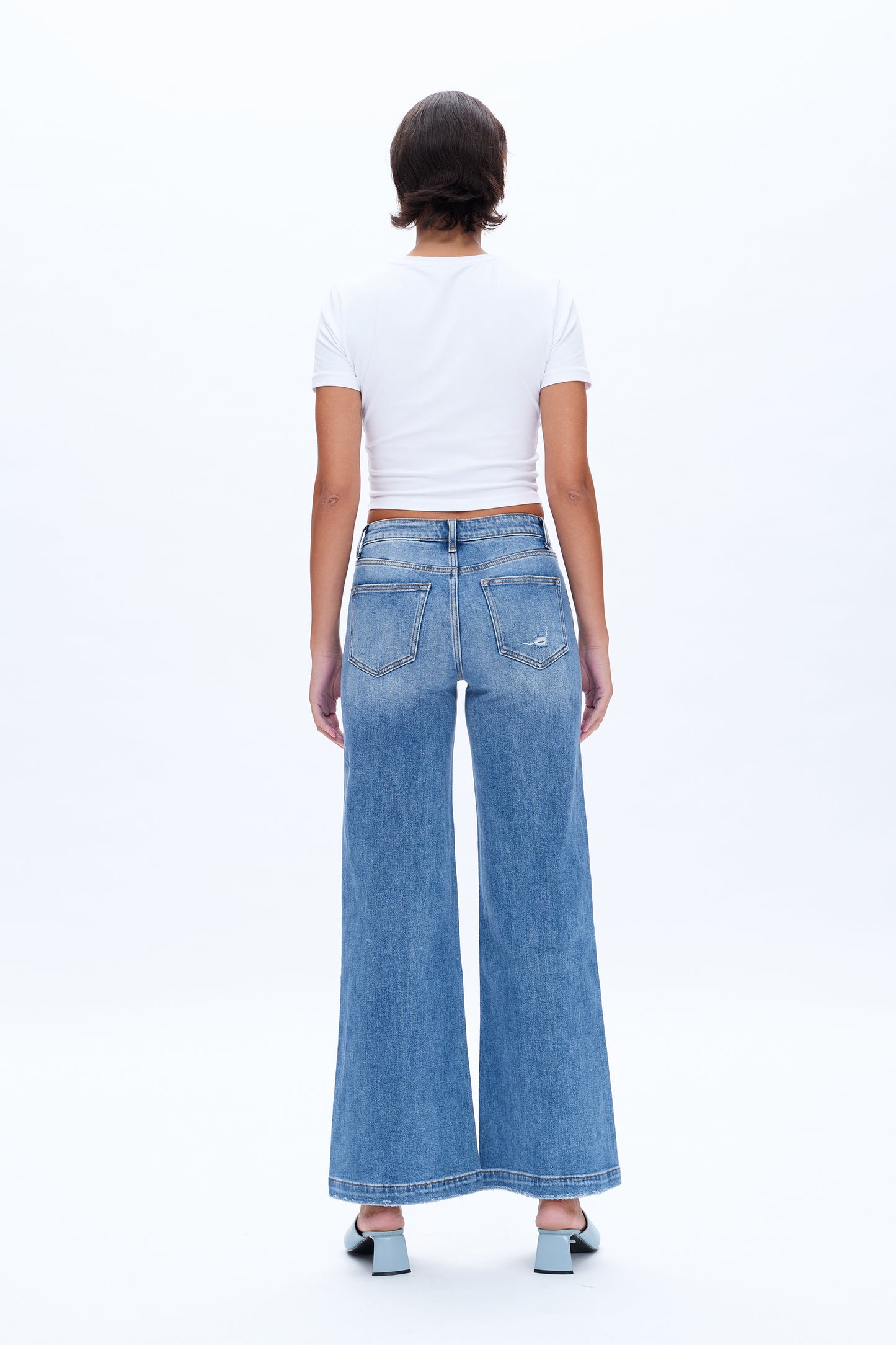 HIGH RISE WIDE LEG JEANS BYW8117 MEDIUM BLUE