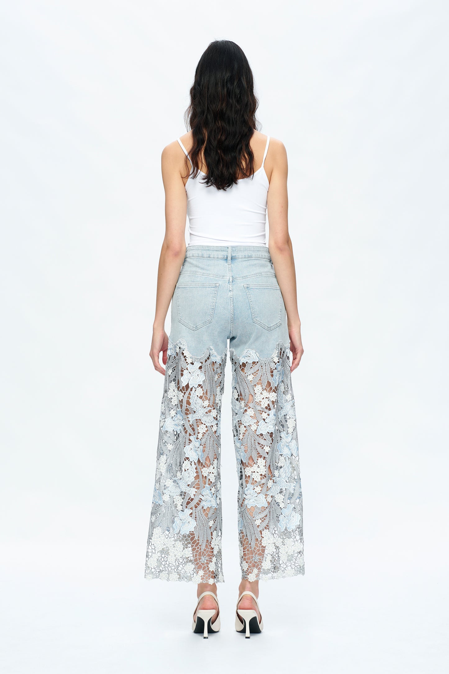 HIGH RISE LACE PANTS WITH RHINESTONE BYW8090 LESLEY BLUE