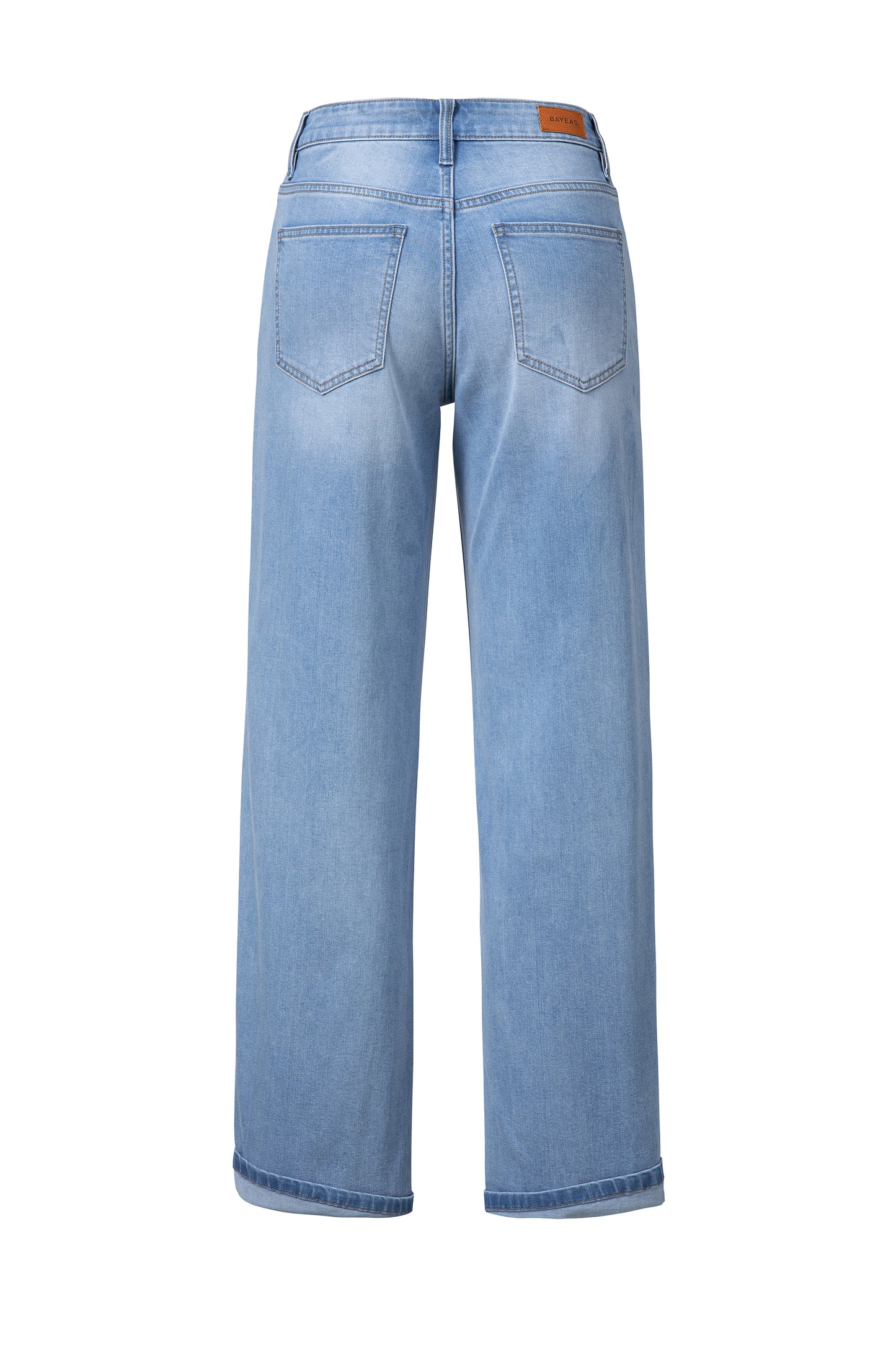 MID RISE ROLLED LEG BARREL DENIM JEANS BYOX006 (BYMJ147) LIGHT BLUE