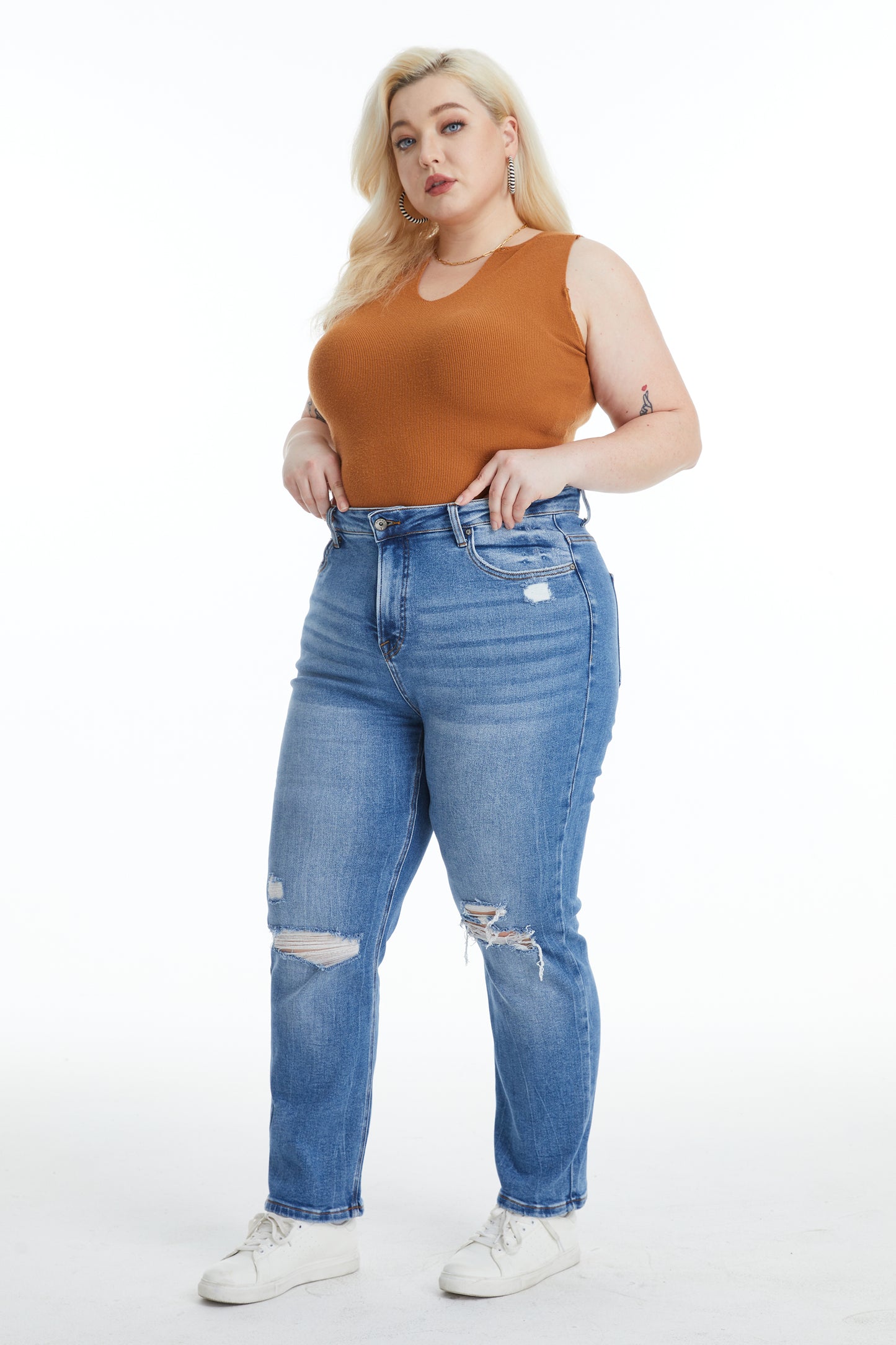 SARAH HIGH RISE RELAXED STRAIGHT JEANS BYT5158-P CRYSTAL PLUS SIZE