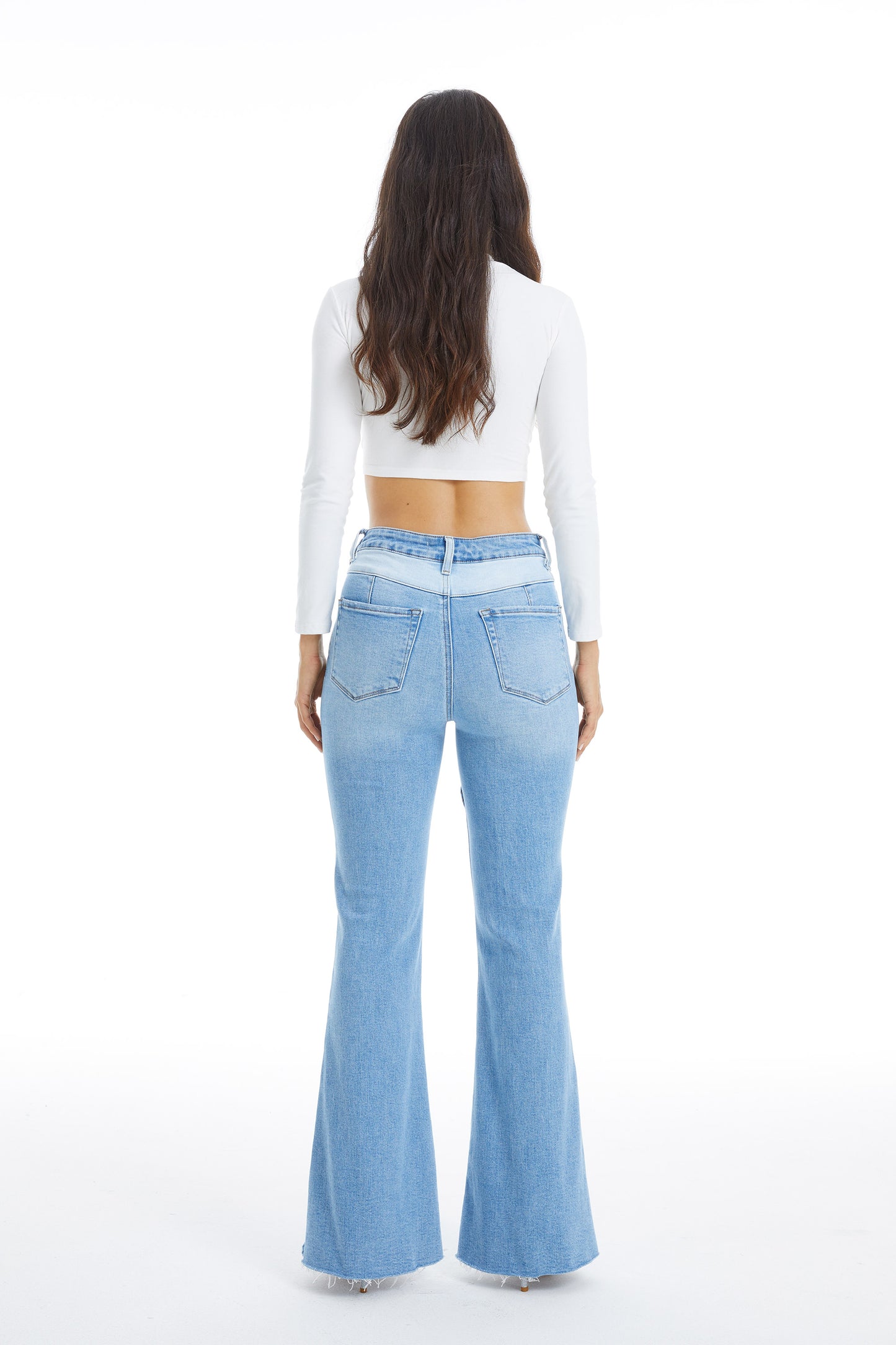 HIGH RISE FLARE JEANS WITH RAW HEM BYF1117 (CF6074) LIGHT BLUE