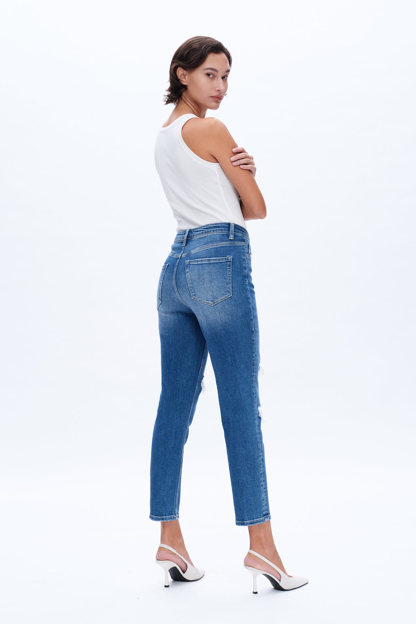 HIGH RISE STRETCH MOM JEANS BYM3009 DARK BLUE