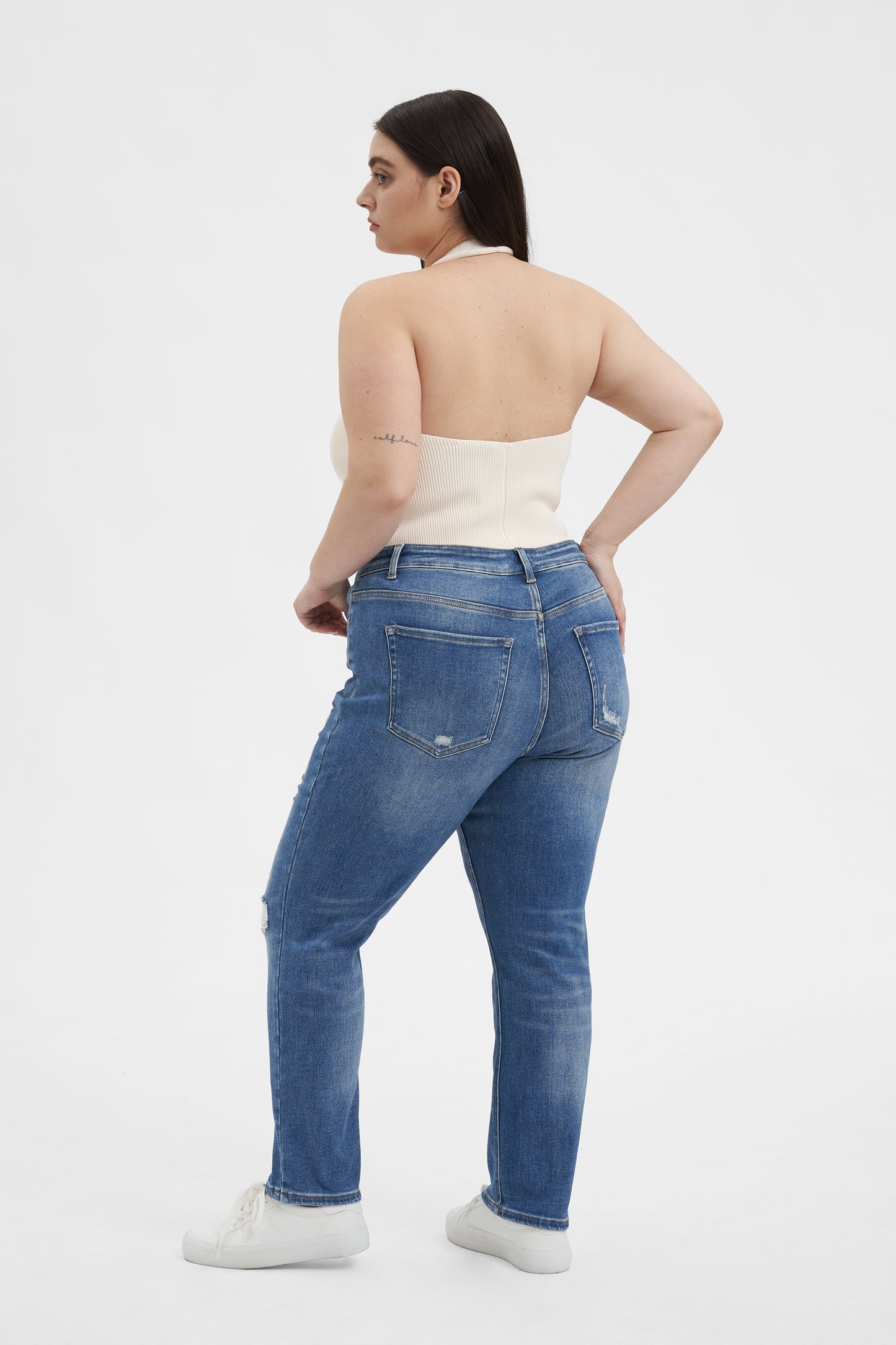 HIGH RISE GRINDED MOM JEANS BYM3059-P BLUELOVER PLUS SIZE