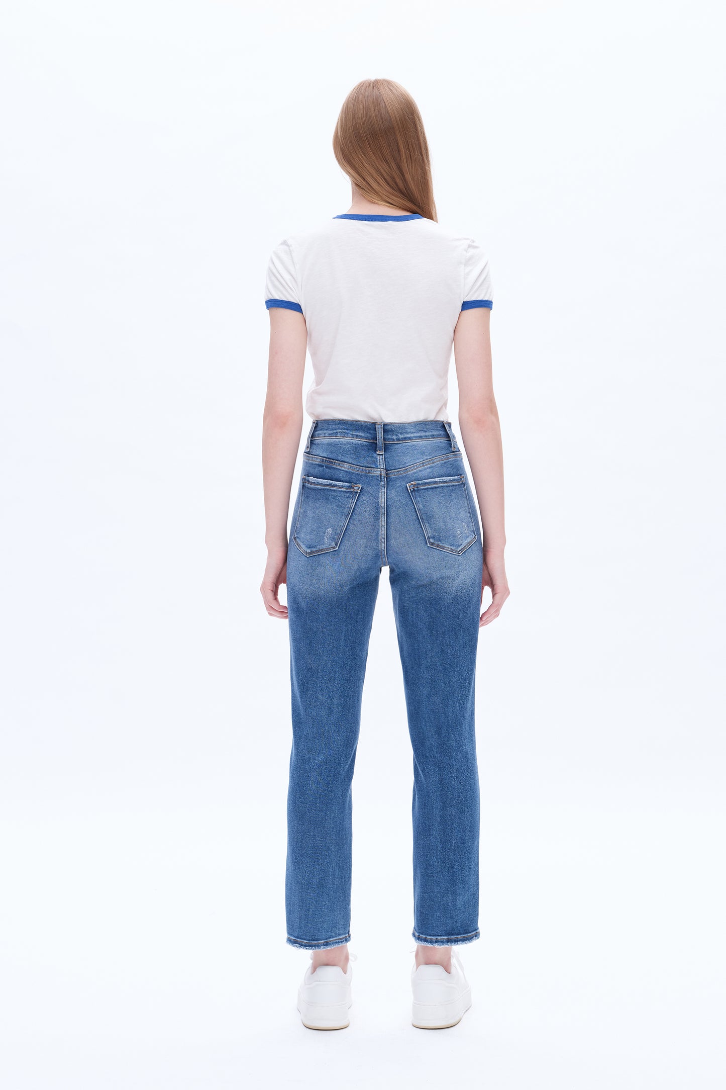 HIGH RISE CROPPED STRAIGHT JEANS BYT5164 (BY4401A) MEDIUM BLUE