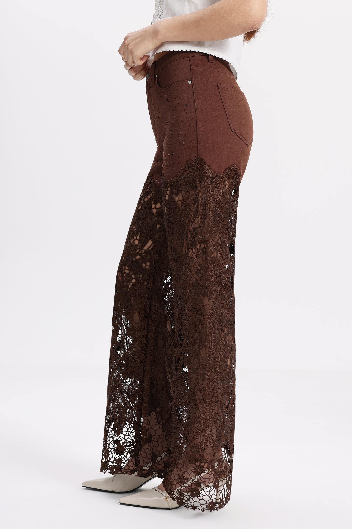 HIGH RISE LACE PANTS WITH RHINESTONE