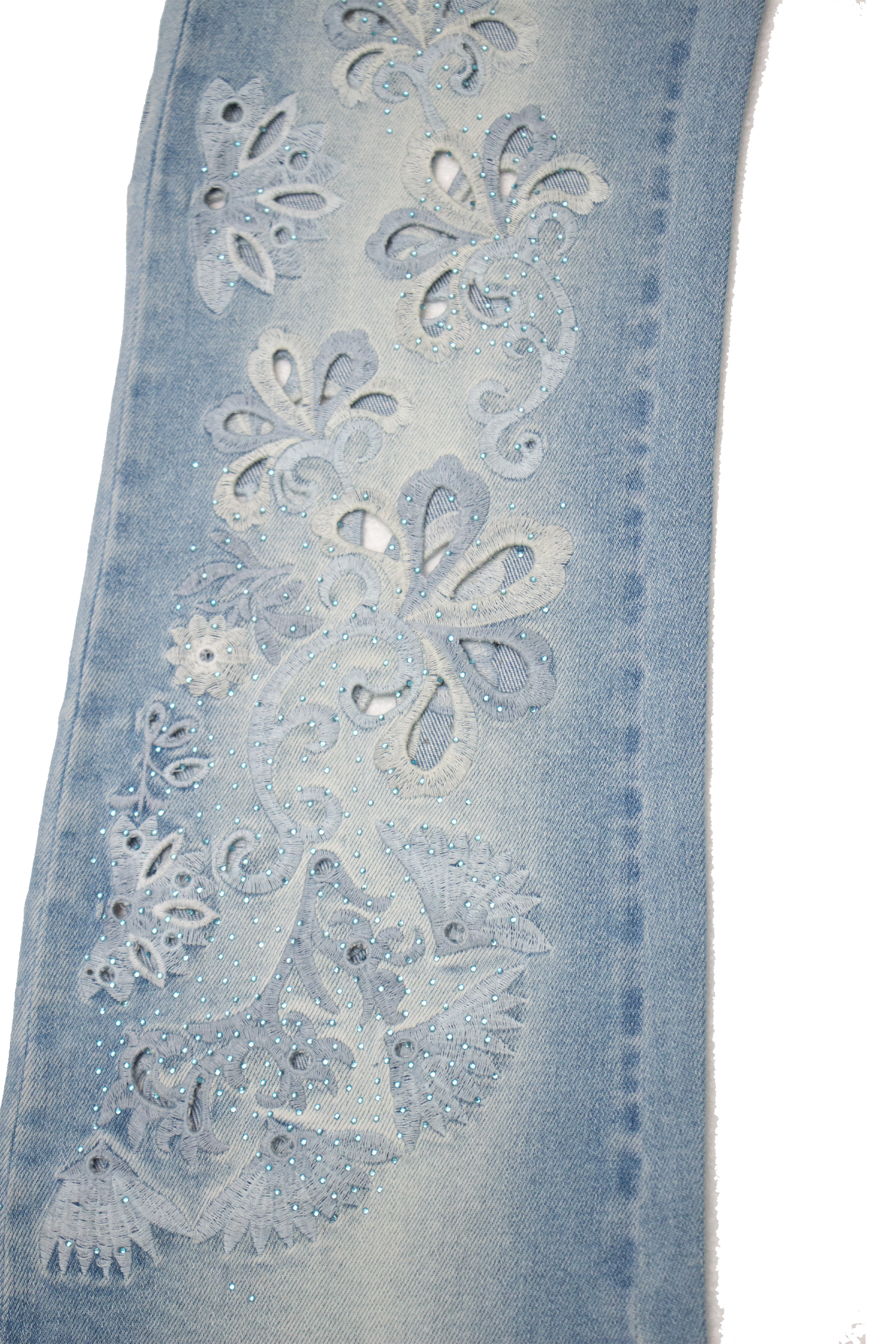 HIGH RISE EMBROIDERED FLARE LEG DENIM JEANS BYF1191 (BYMG032) LIGHT BLUE