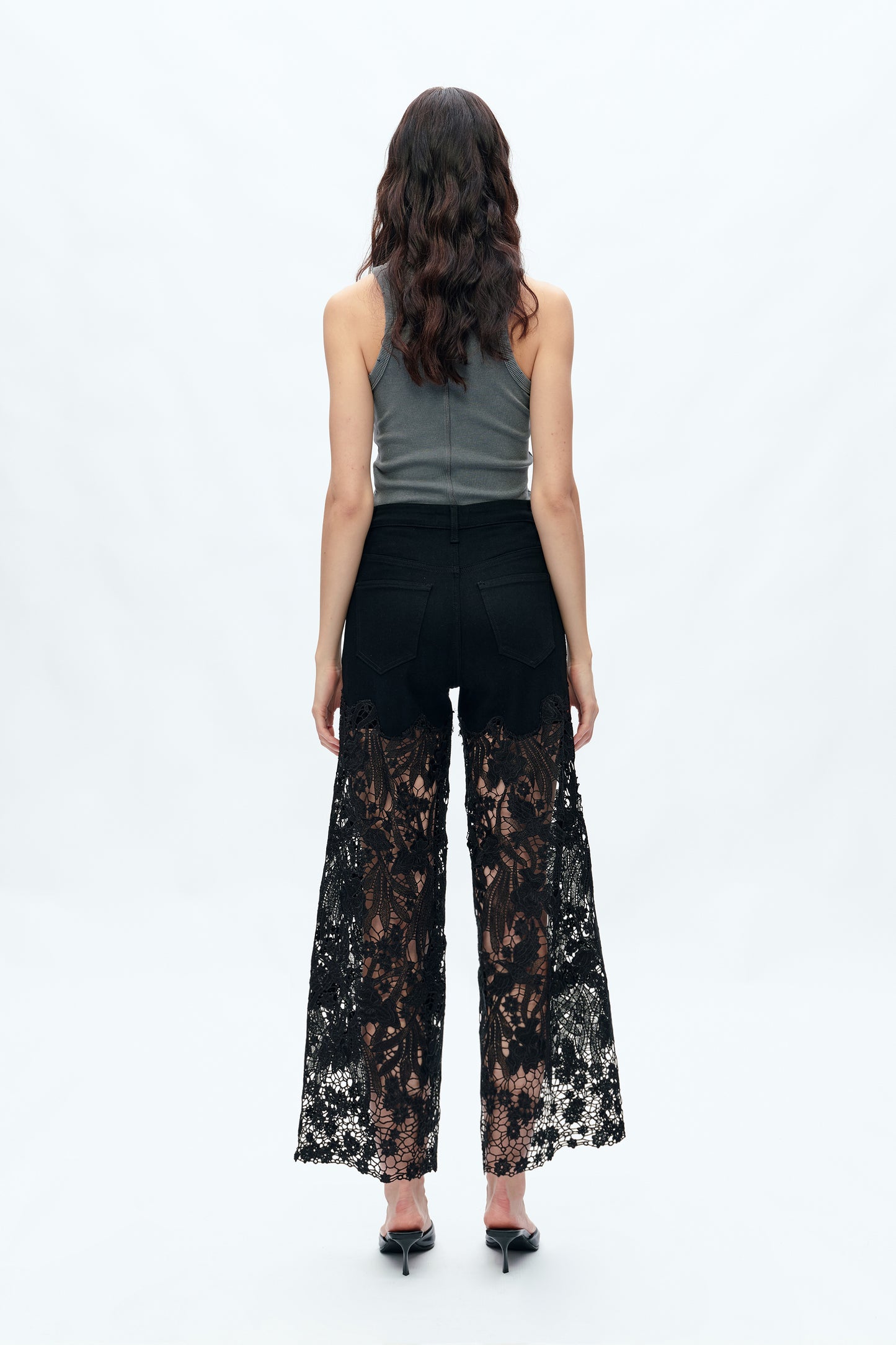 HIGH RISE LACE PANTS WITH RHINESTONE BYW8090 BLACK