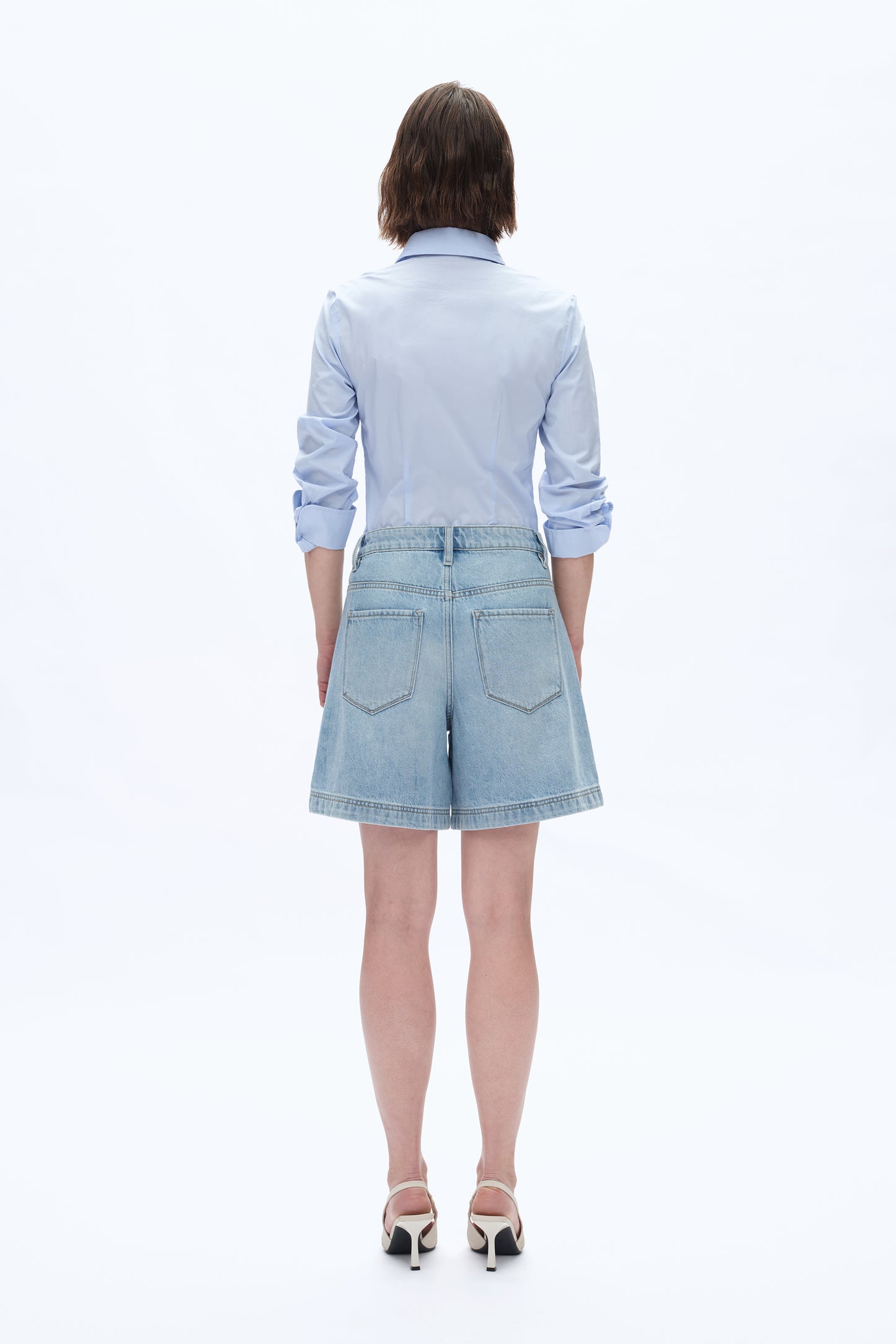 MID RISE BERMUDA DENIM SHORTS BYMD007 (BYGG017) LIGHT BLUE