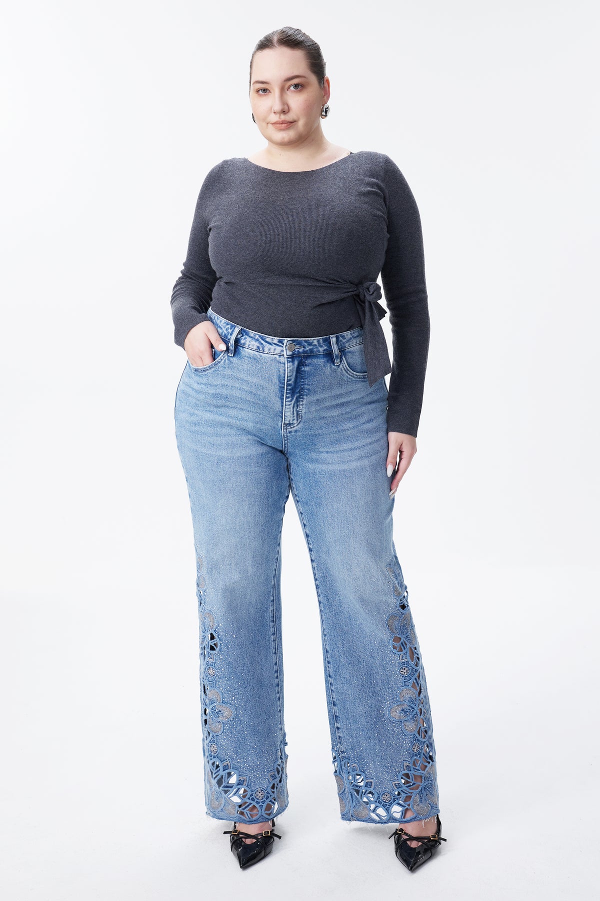 PLUS SIZE MID RISE WIDE LEG  BYW8305-P